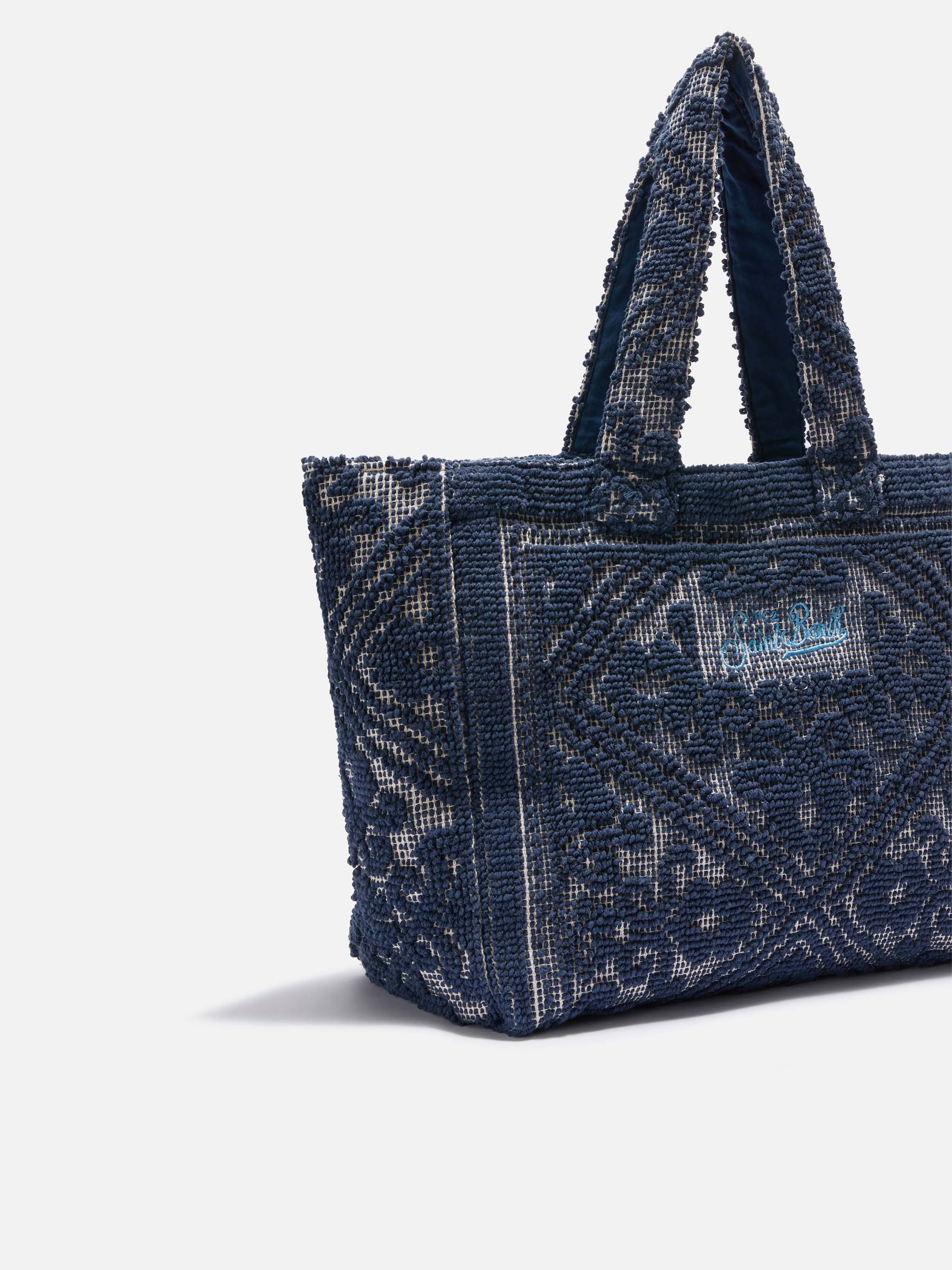 Navy blue Tufting  cotton tote bag - Image 3
