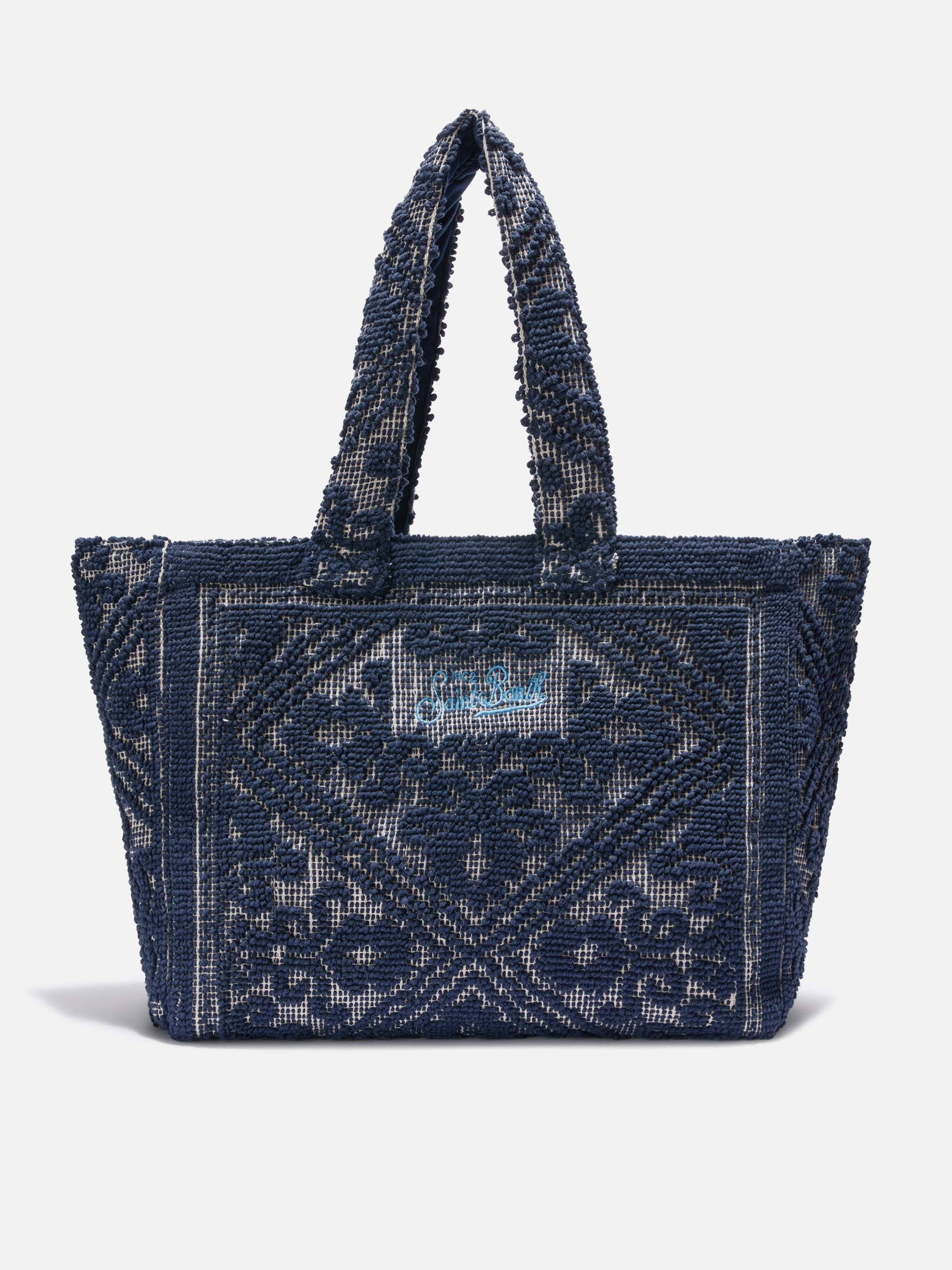 Navy blue Tufting  cotton tote bag - Image 4