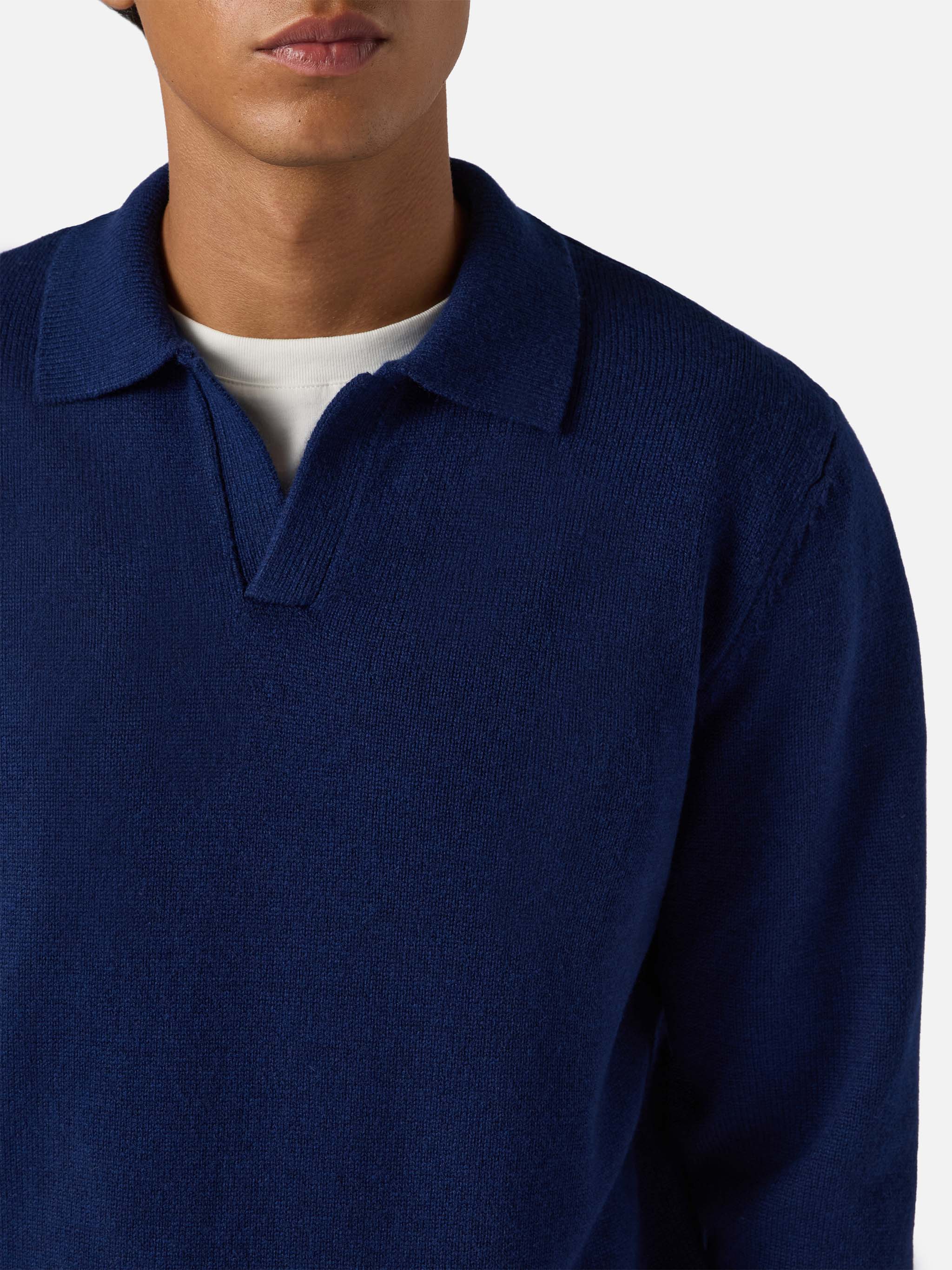 Navy blue pure-wool knit polo Covent - Image 2