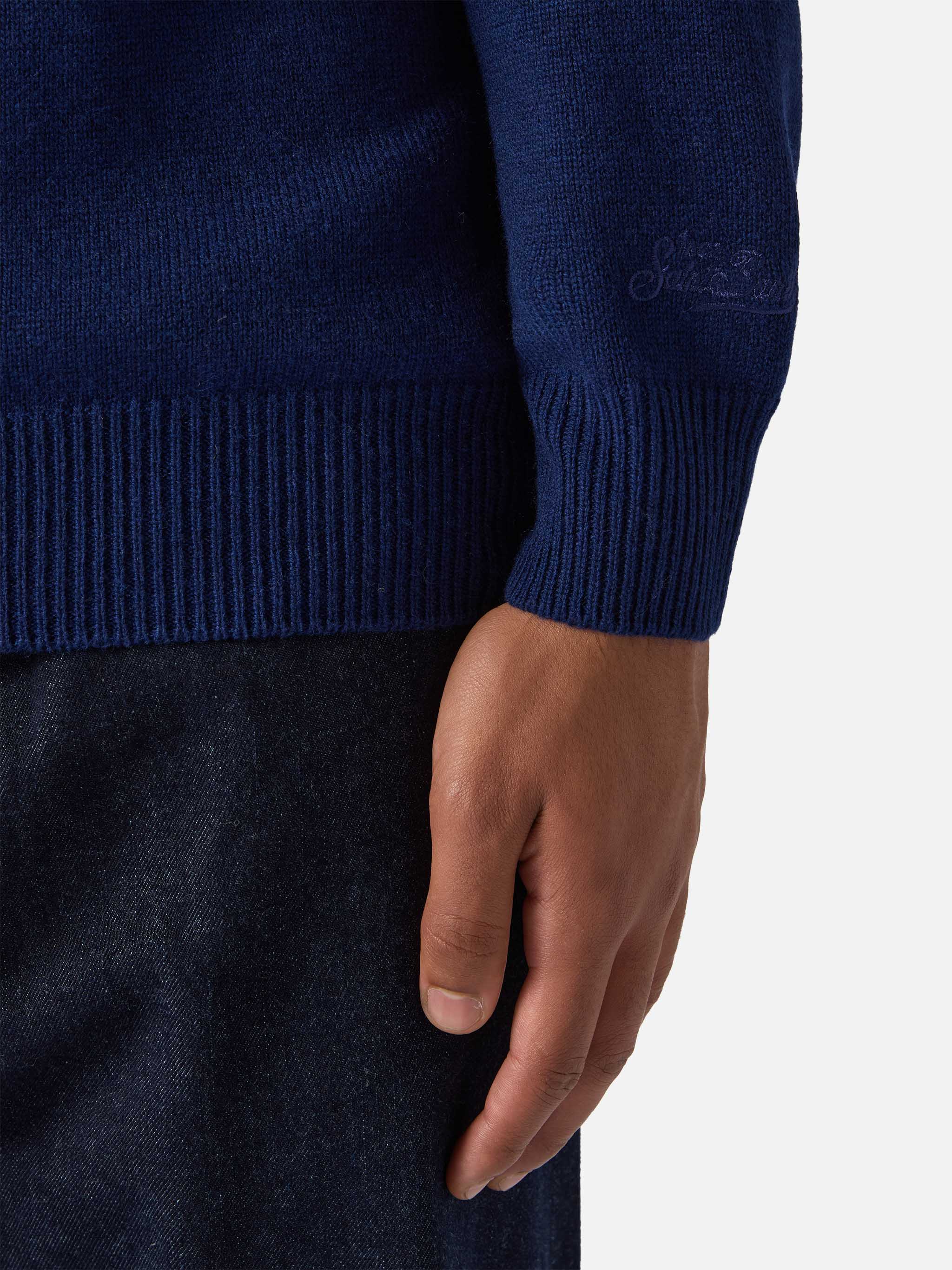 Navy blue pure-wool knit polo Covent - Image 3