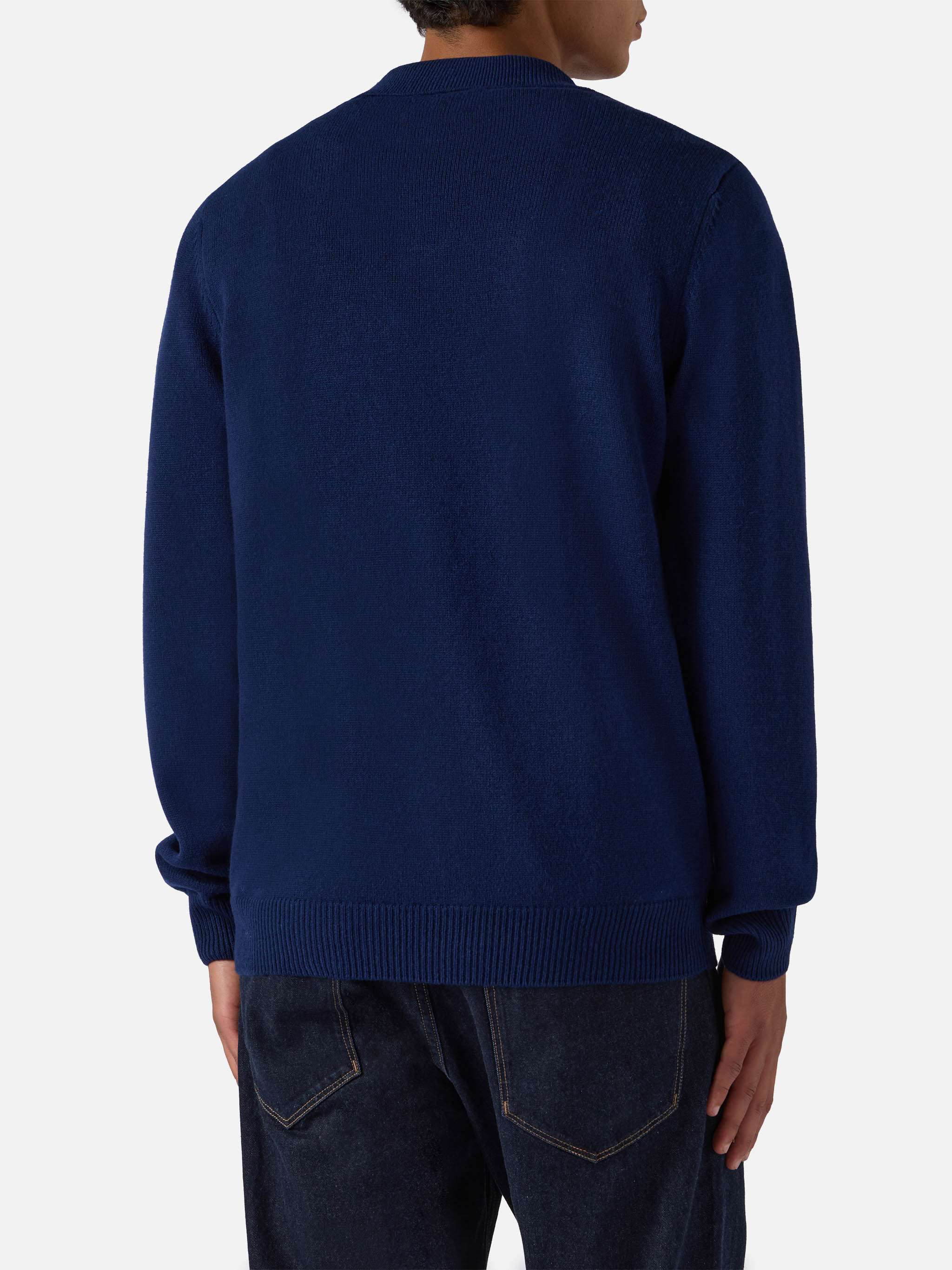 Navy blue pure-wool knit polo Covent - Image 4