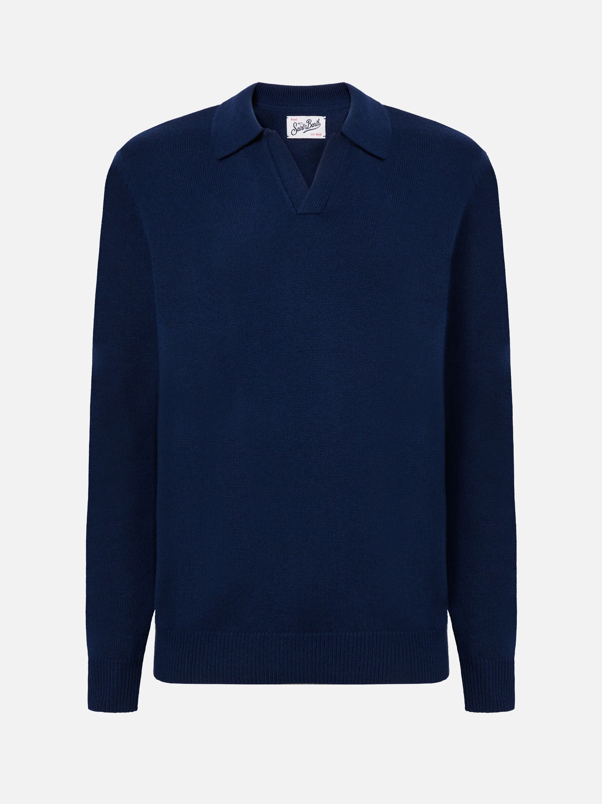 Navy blue pure-wool knit polo Covent - Image 5