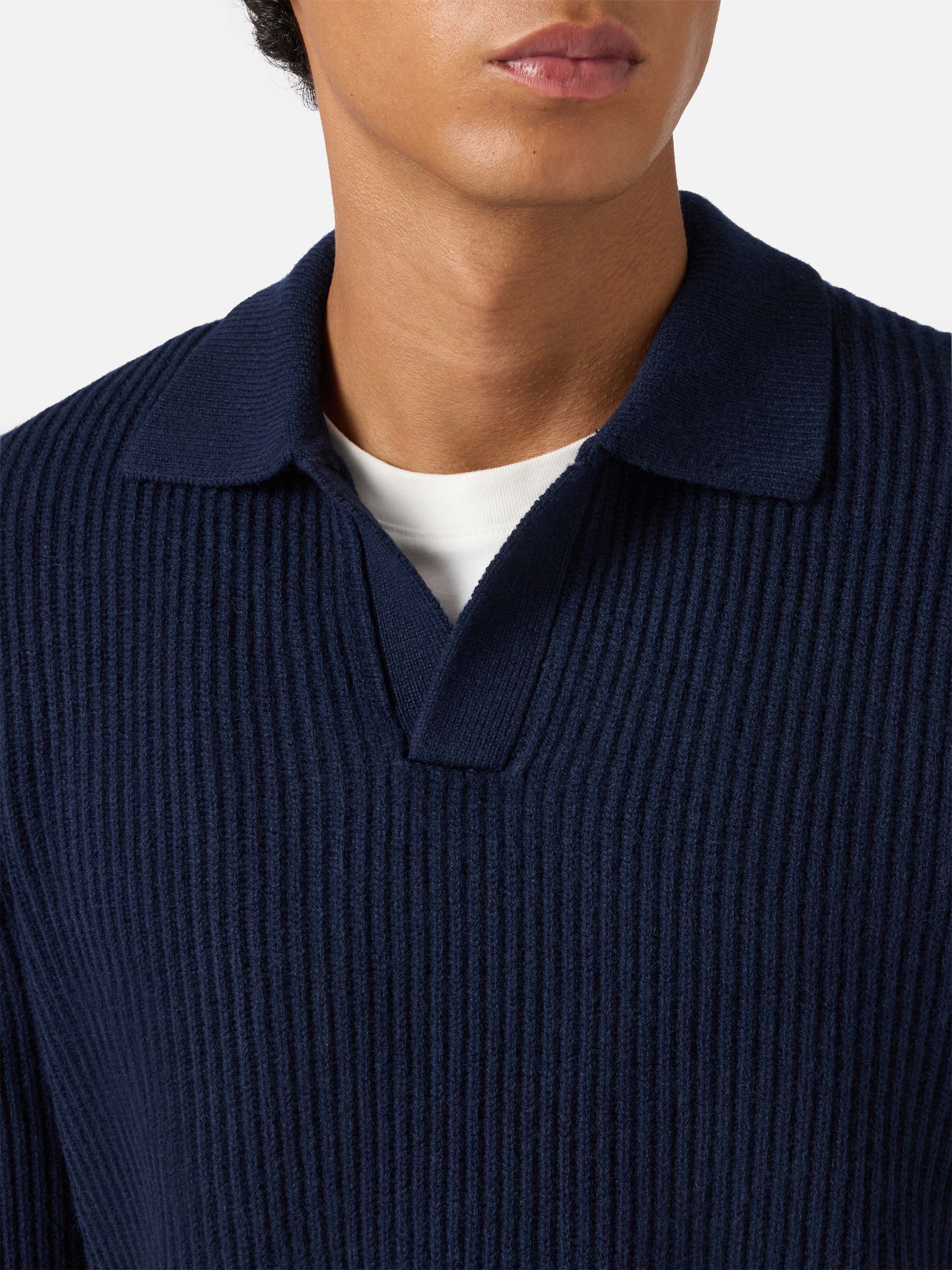 Navy blue pure-wool knit polo Downing - Image 2
