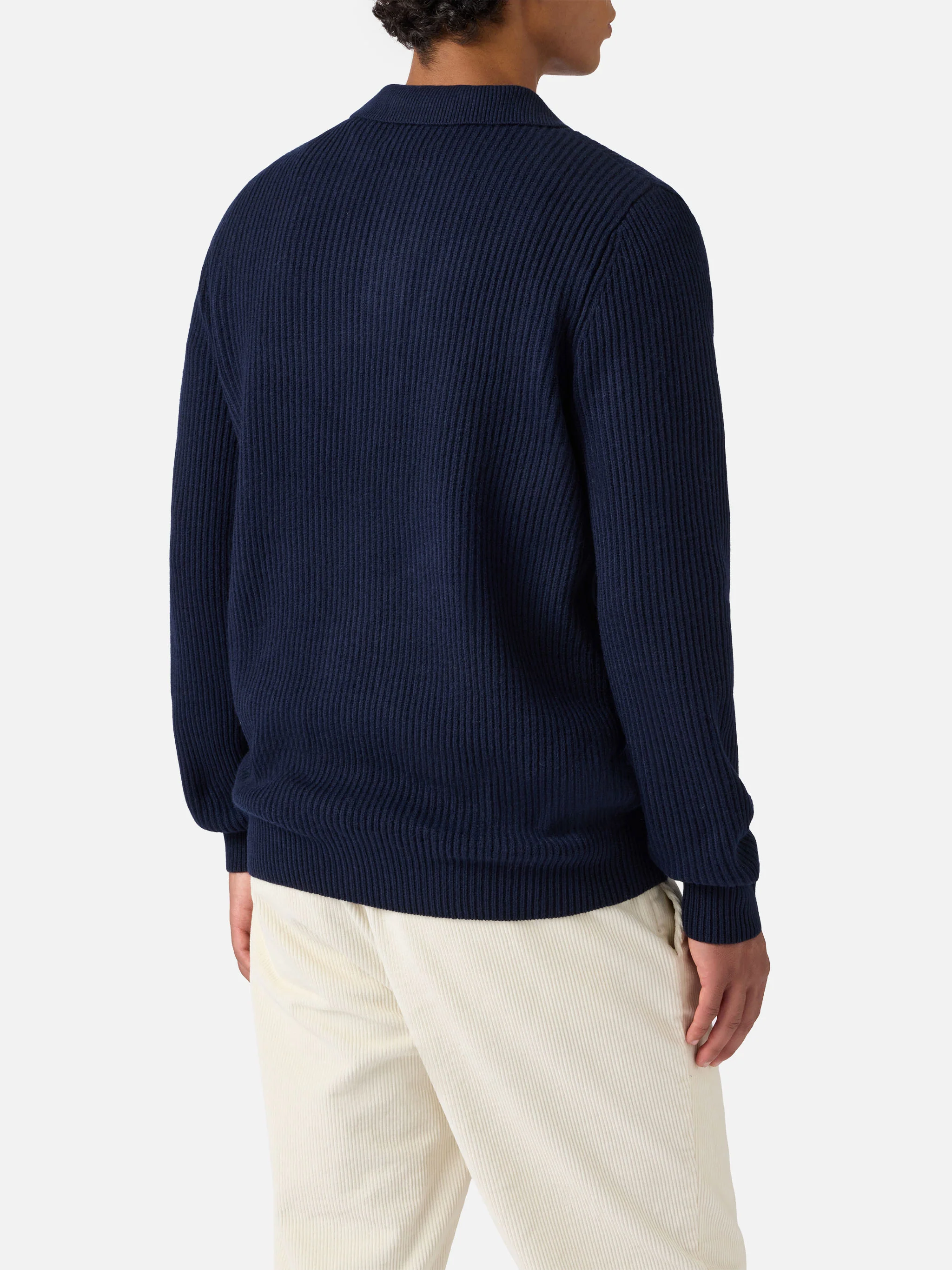 Navy blue pure-wool knit polo Downing - Image 3