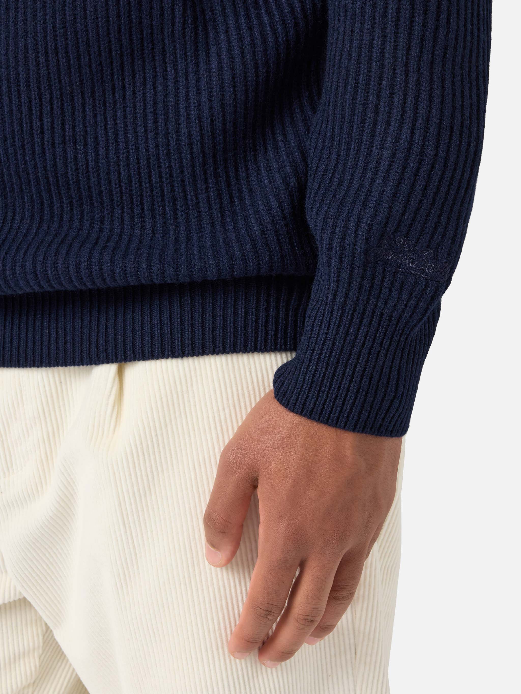 Navy blue pure-wool knit polo Downing - Image 4