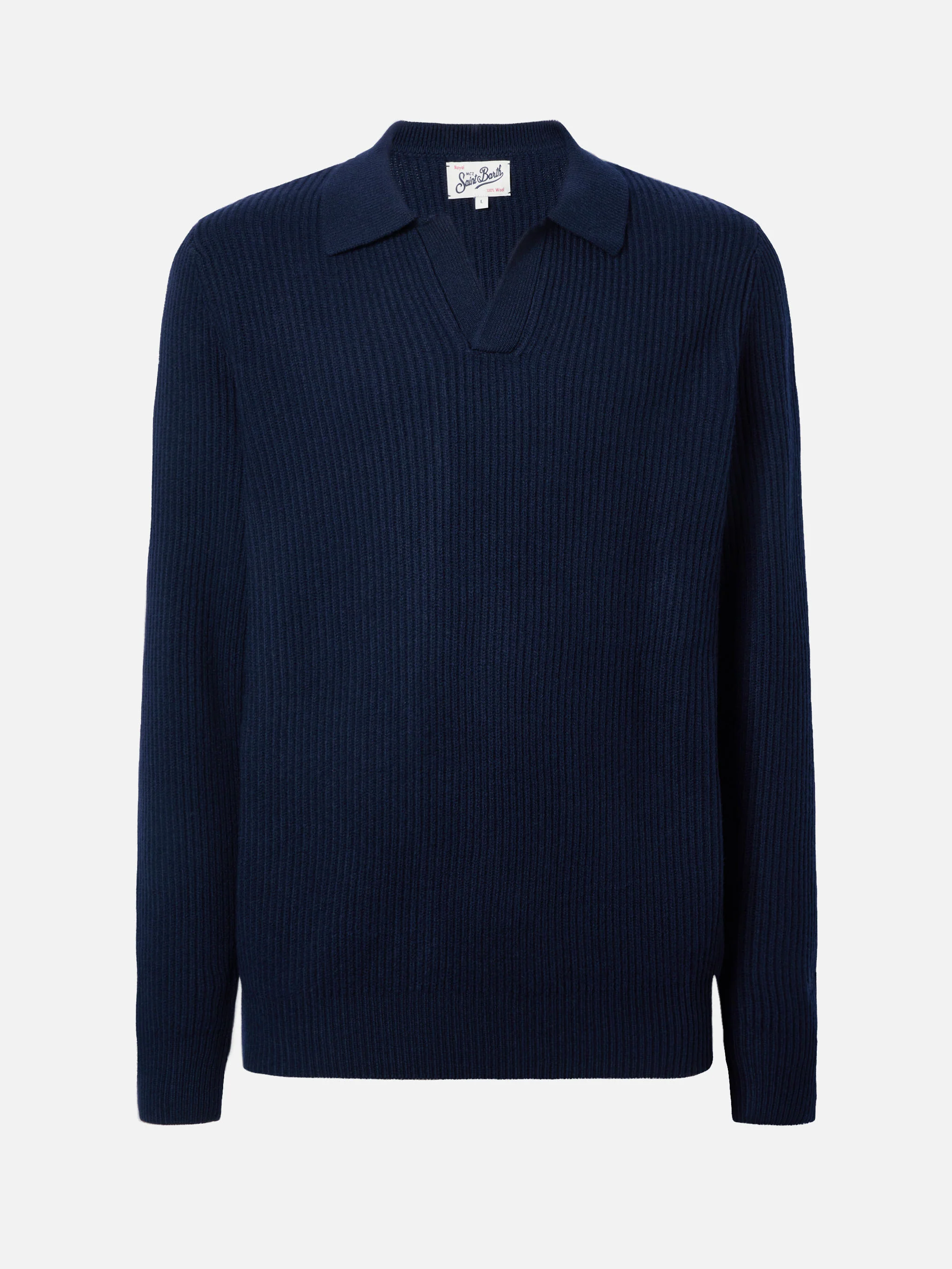 Navy blue pure-wool knit polo Downing - Image 5