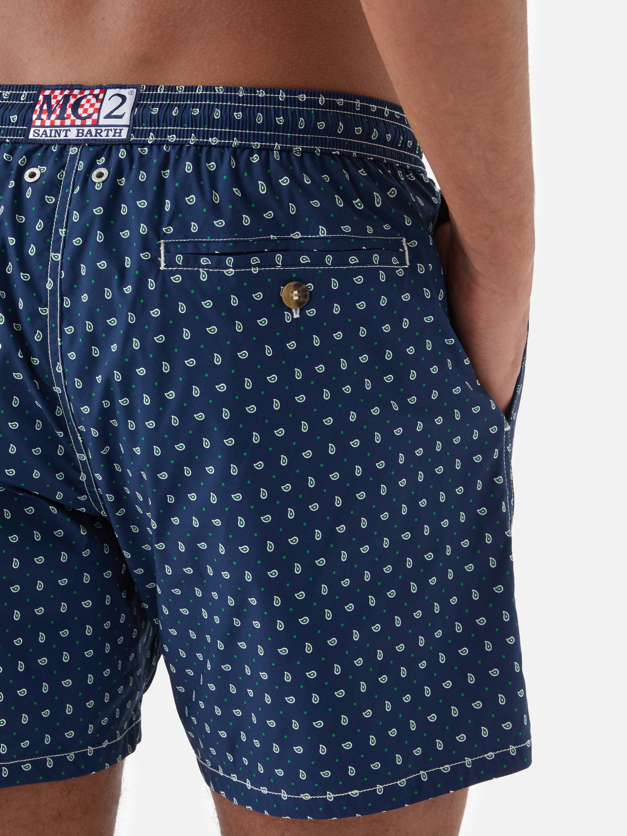 Navy Lighting Micro swim shorts with all-over paisley print - Image 6