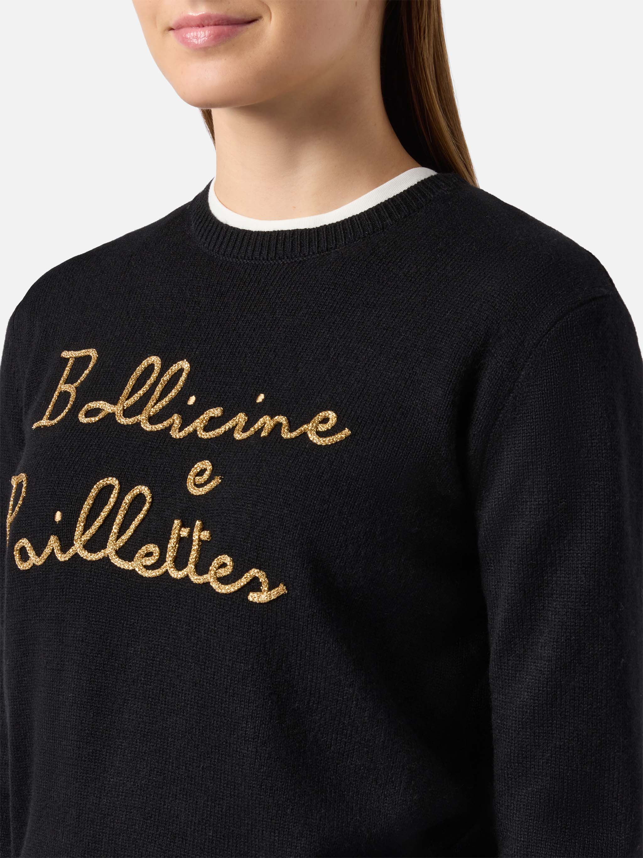 New Queen cashmere-blend sweater in black with Bollicine e Pailettes embroidery - Image 2