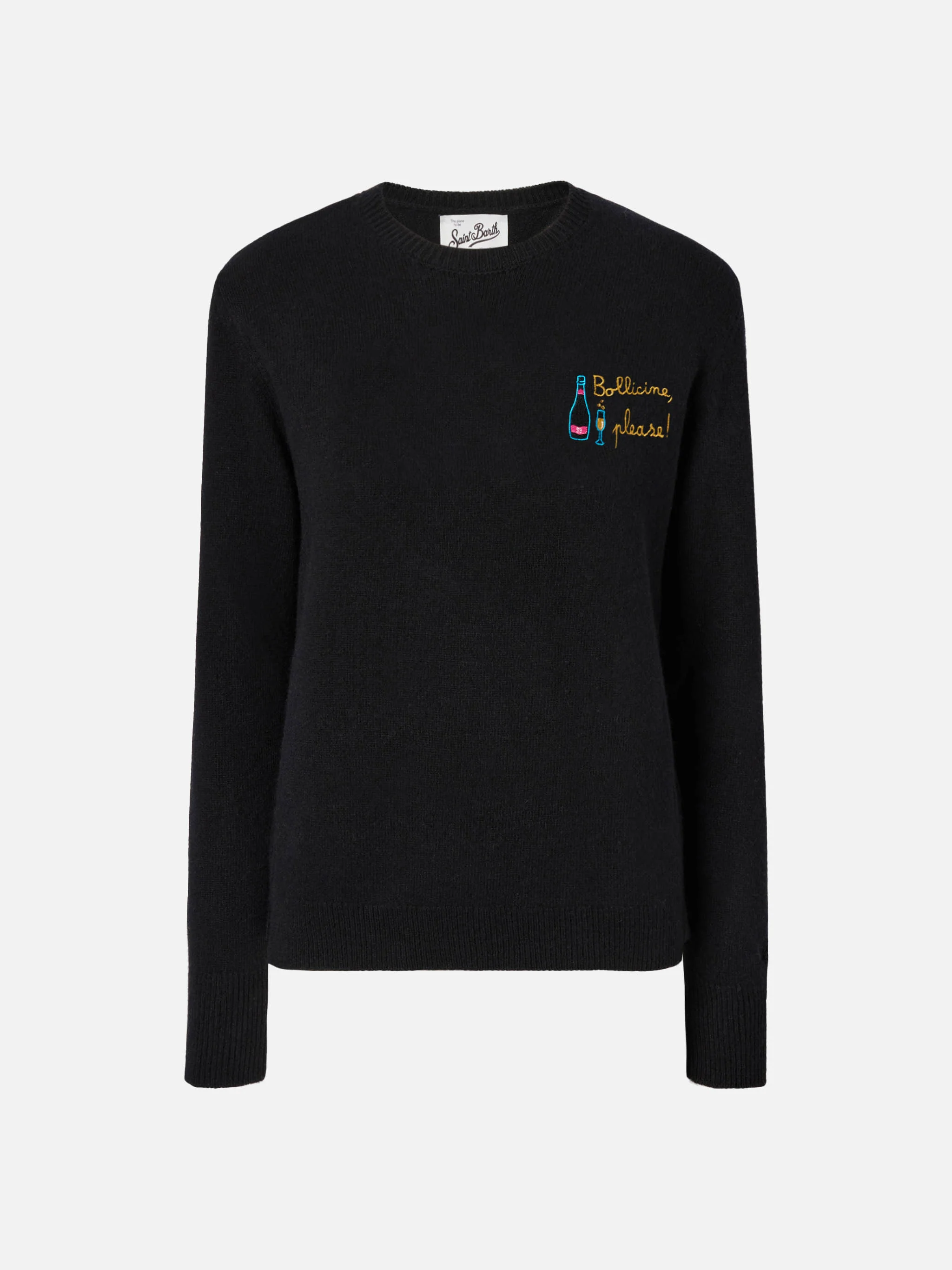 New Queen cashmere-blend sweater in black with Bollicine, please embroidery - Image 5