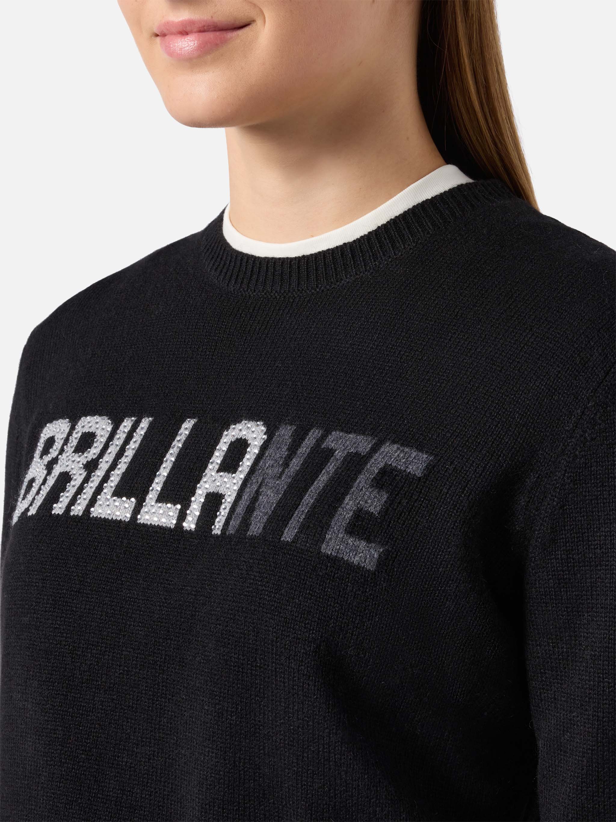 New Queen cashmere-blend sweater in black with Brillante rhinestone appliqué - Image 2