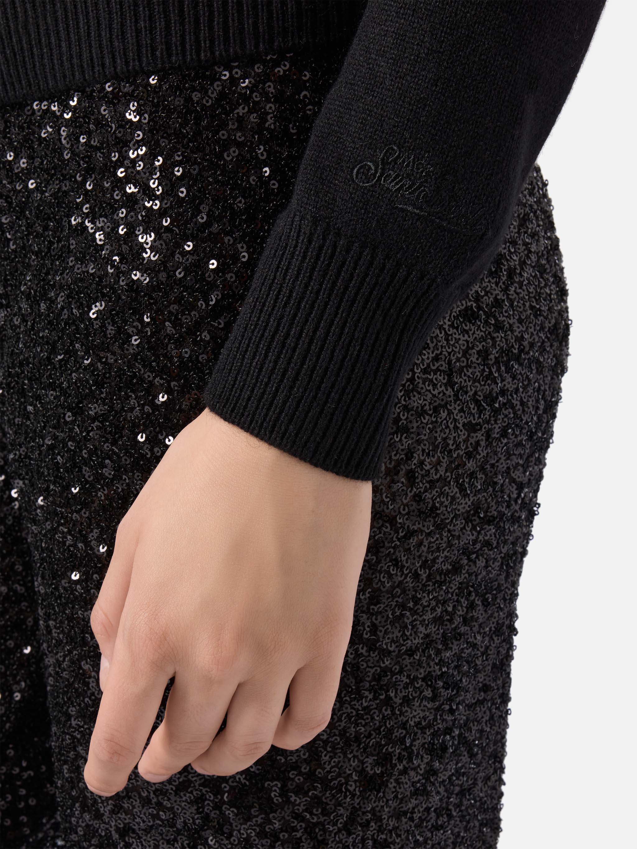 New Queen cashmere-blend sweater in black with Brillante rhinestone appliqué - Image 3