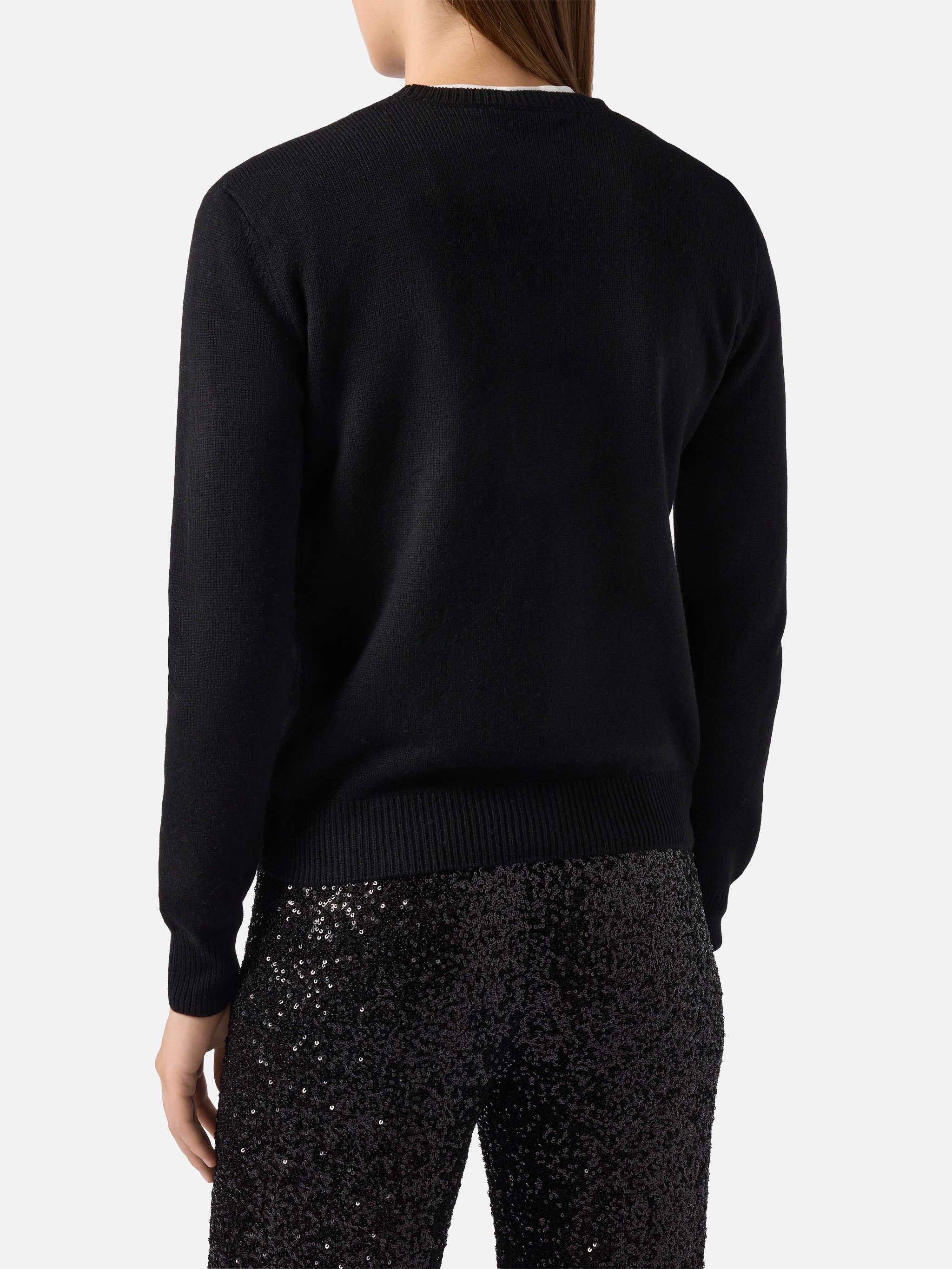 New Queen cashmere-blend sweater in black with Brillante rhinestone appliqué - Image 4