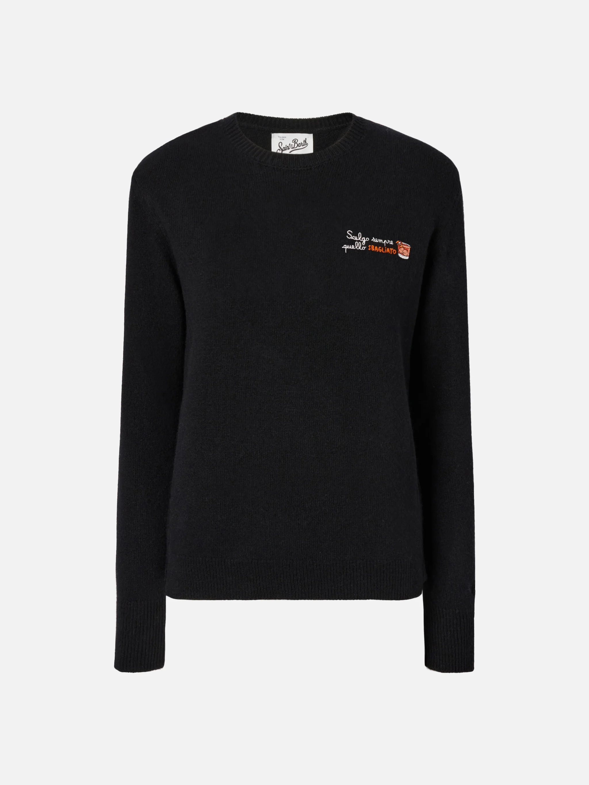 New Queen cashmere-blend sweater in black with Scelgo sempre quello sbagliato embroidery - Image 5
