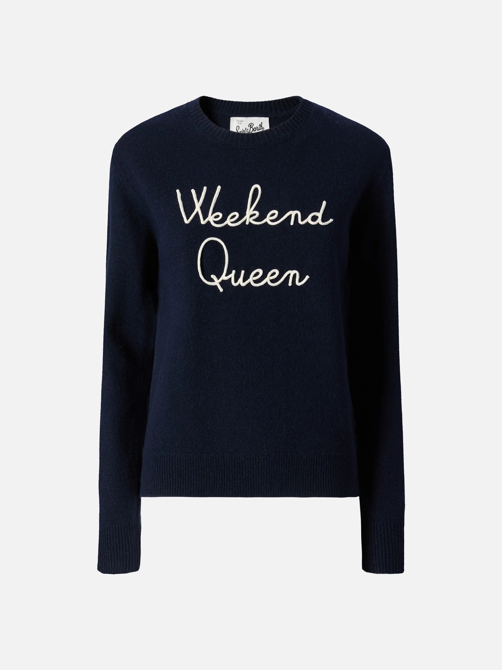 New Queen cashmere-blend sweater in blue with Weekend Queen embroidery - Image 5