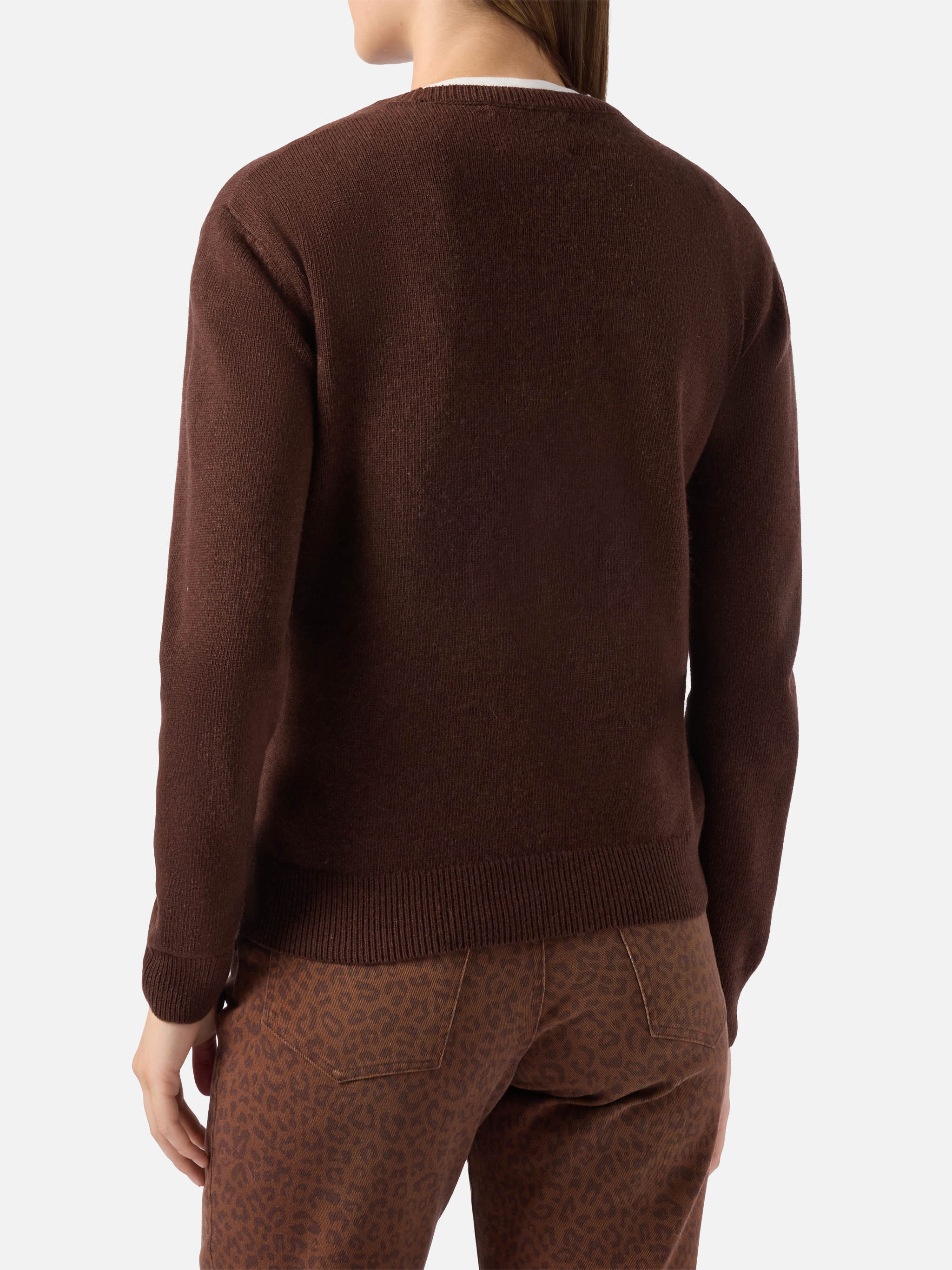 New Queen cashmere-blend sweater in brown with Ho sempre ragione jacquard - Image 3