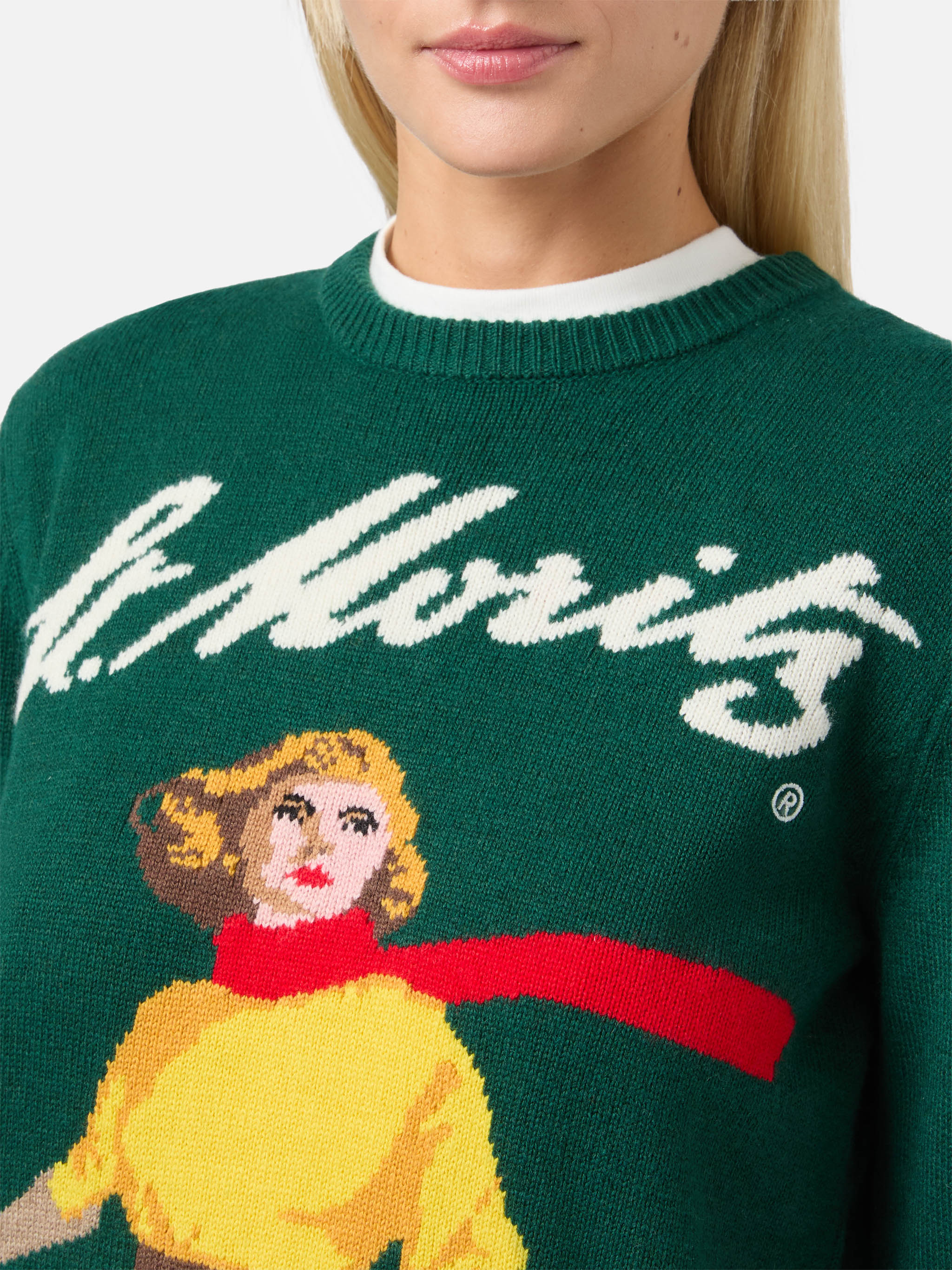 New Queen cashmere-blend sweater in green with St. Moritz postcard jacquard | ST. MORITZ SPECIAL EDITION - Image 2