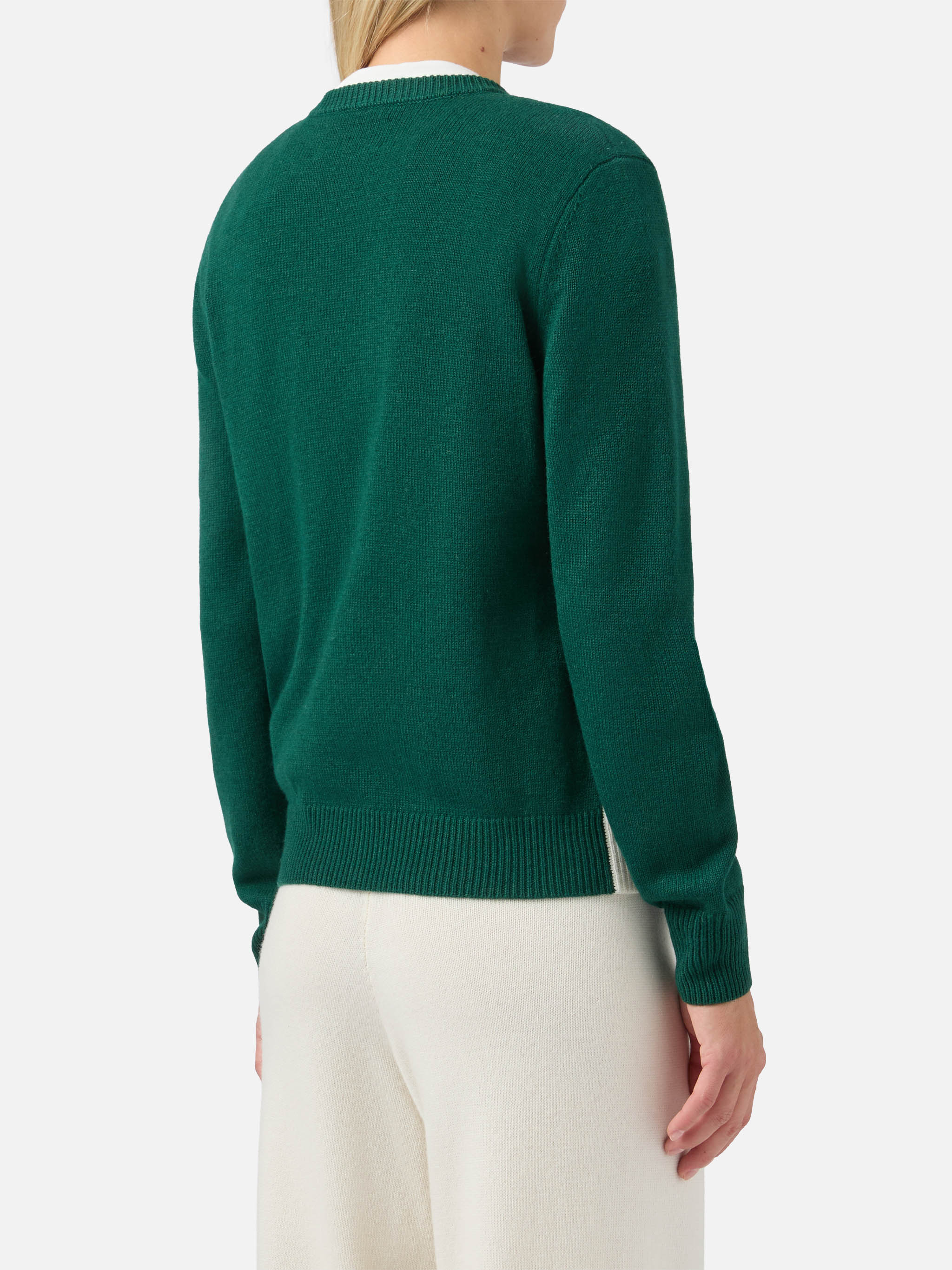 New Queen cashmere-blend sweater in green with St. Moritz postcard jacquard | ST. MORITZ SPECIAL EDITION - Image 3