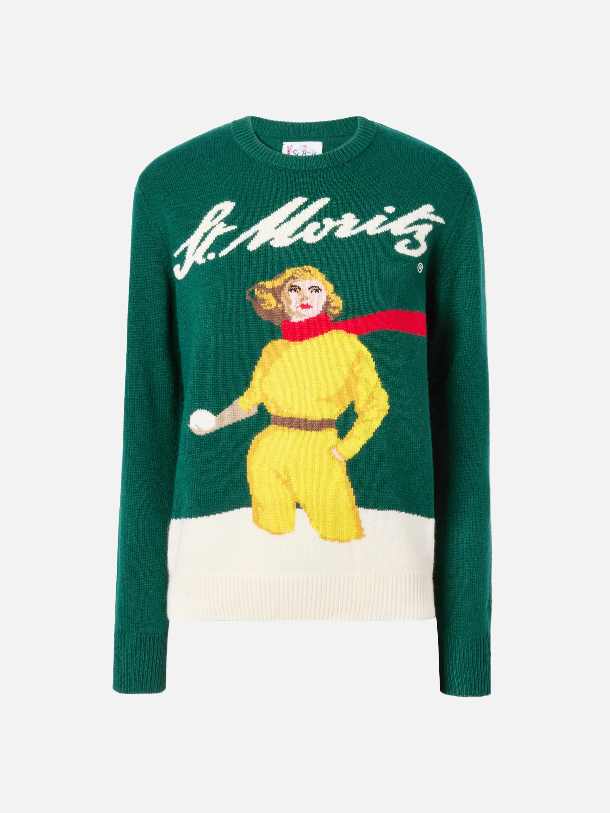 New Queen cashmere-blend sweater in green with St. Moritz postcard jacquard | ST. MORITZ SPECIAL EDITION - Image 5