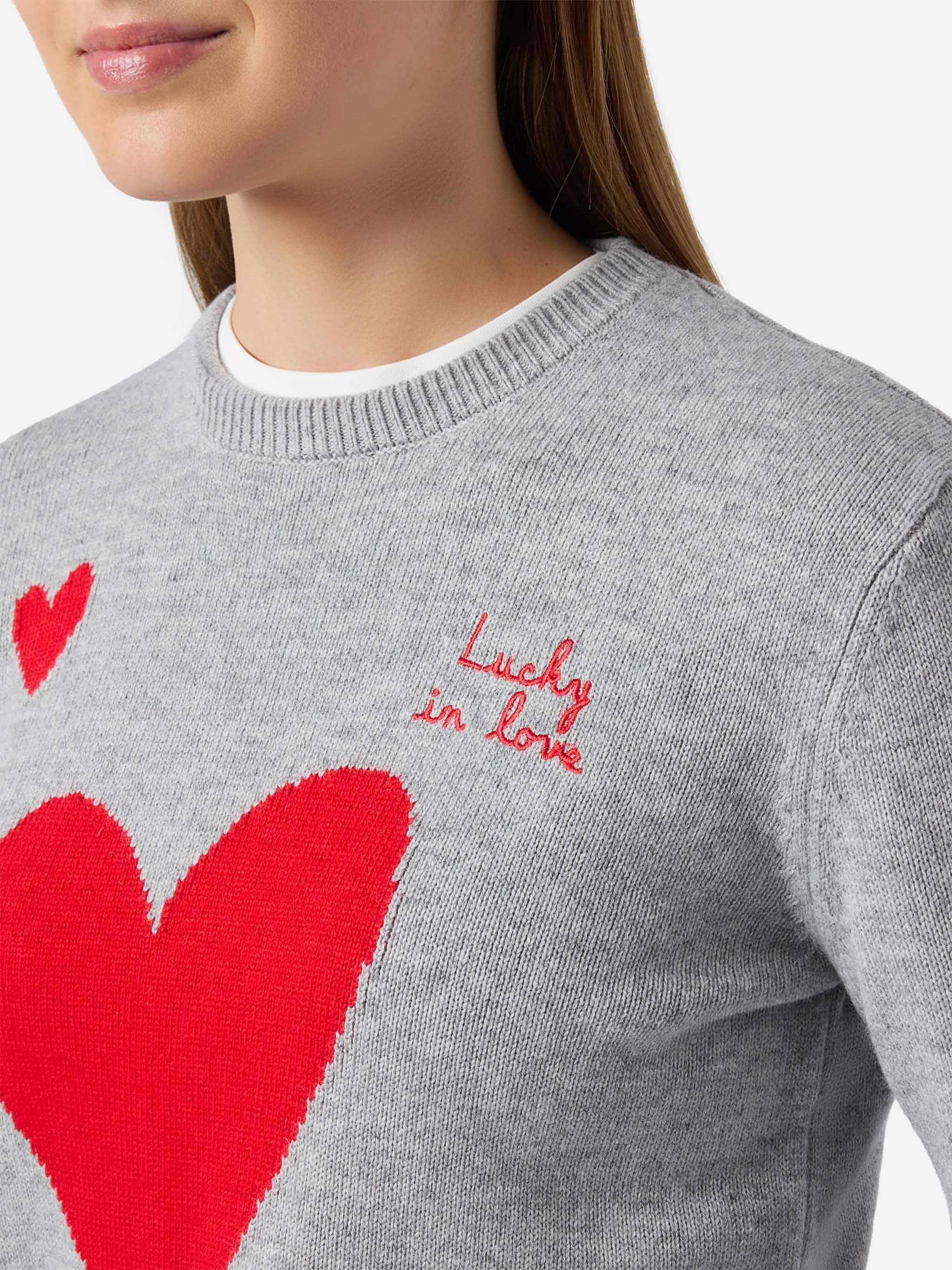 New Queen cashmere-blend sweater in grey with Lucky in love embroidery - Image 2