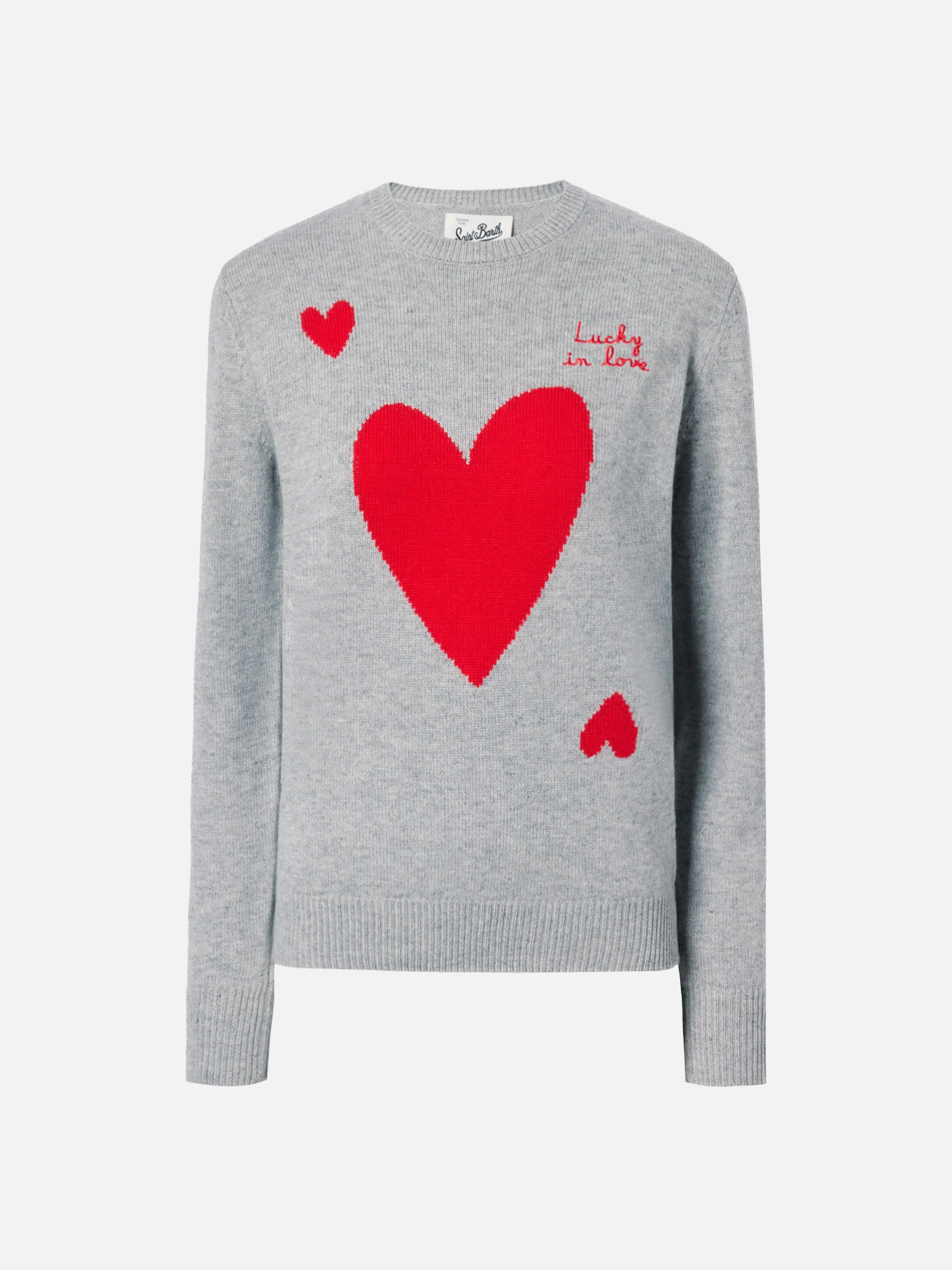 New Queen cashmere-blend sweater in grey with Lucky in love embroidery - Image 5