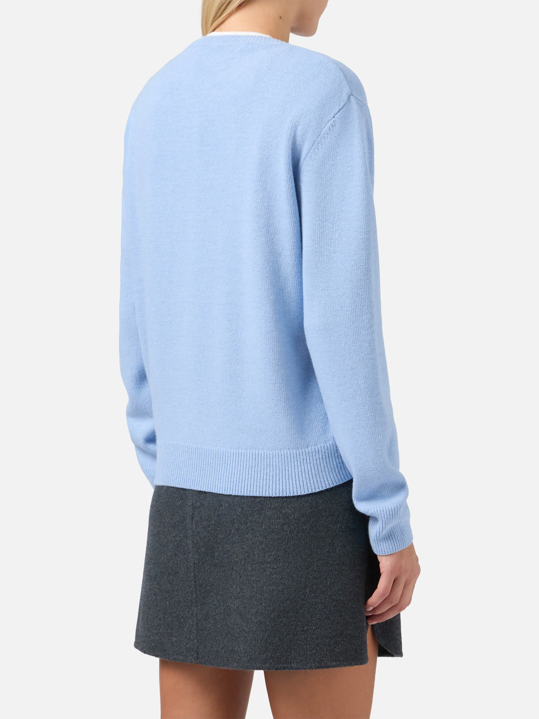 New Queen cashmere-blend sweater in light blue with Après Chic jacquard - Image 3