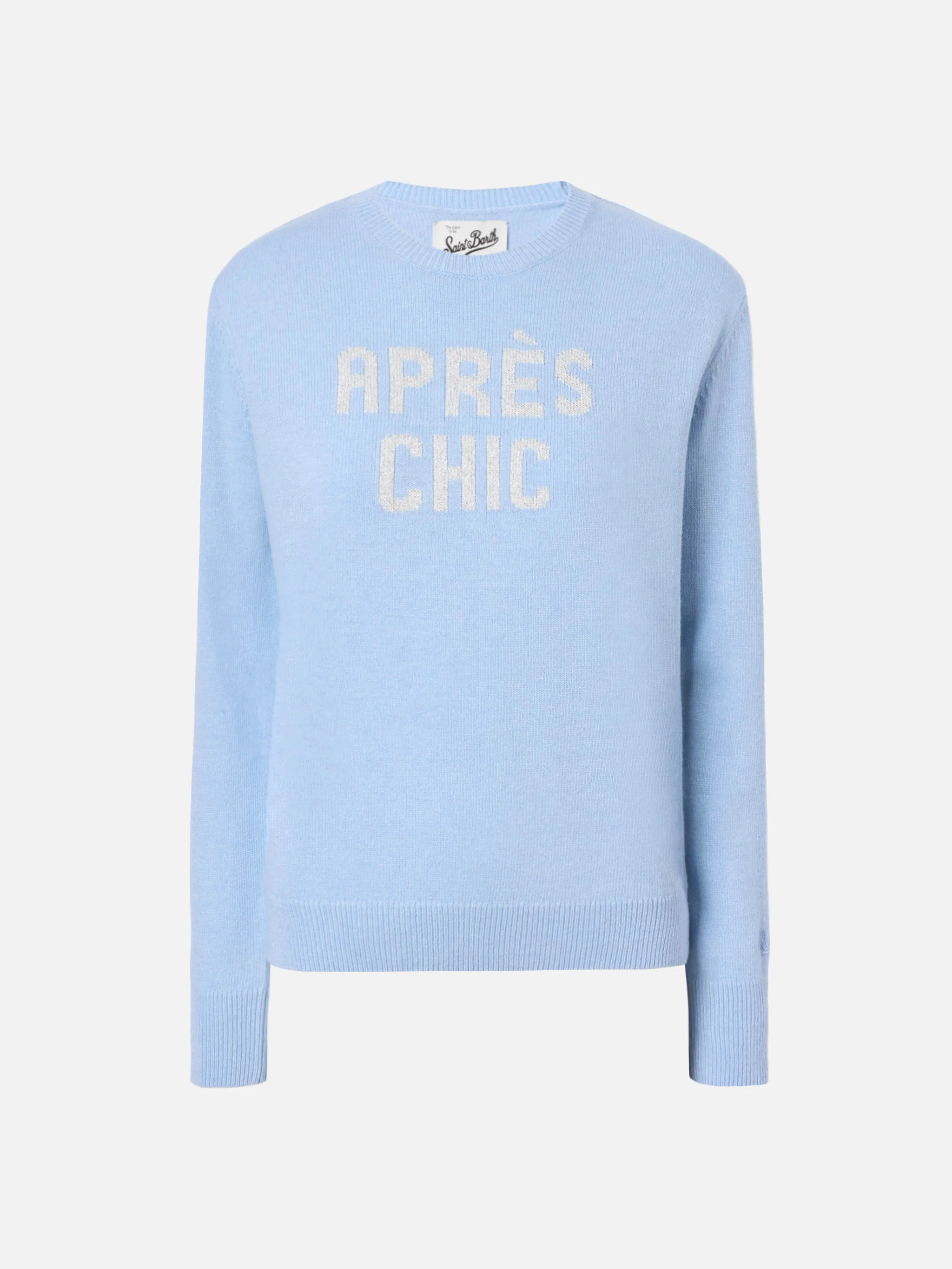 New Queen cashmere-blend sweater in light blue with Après Chic jacquard - Image 5