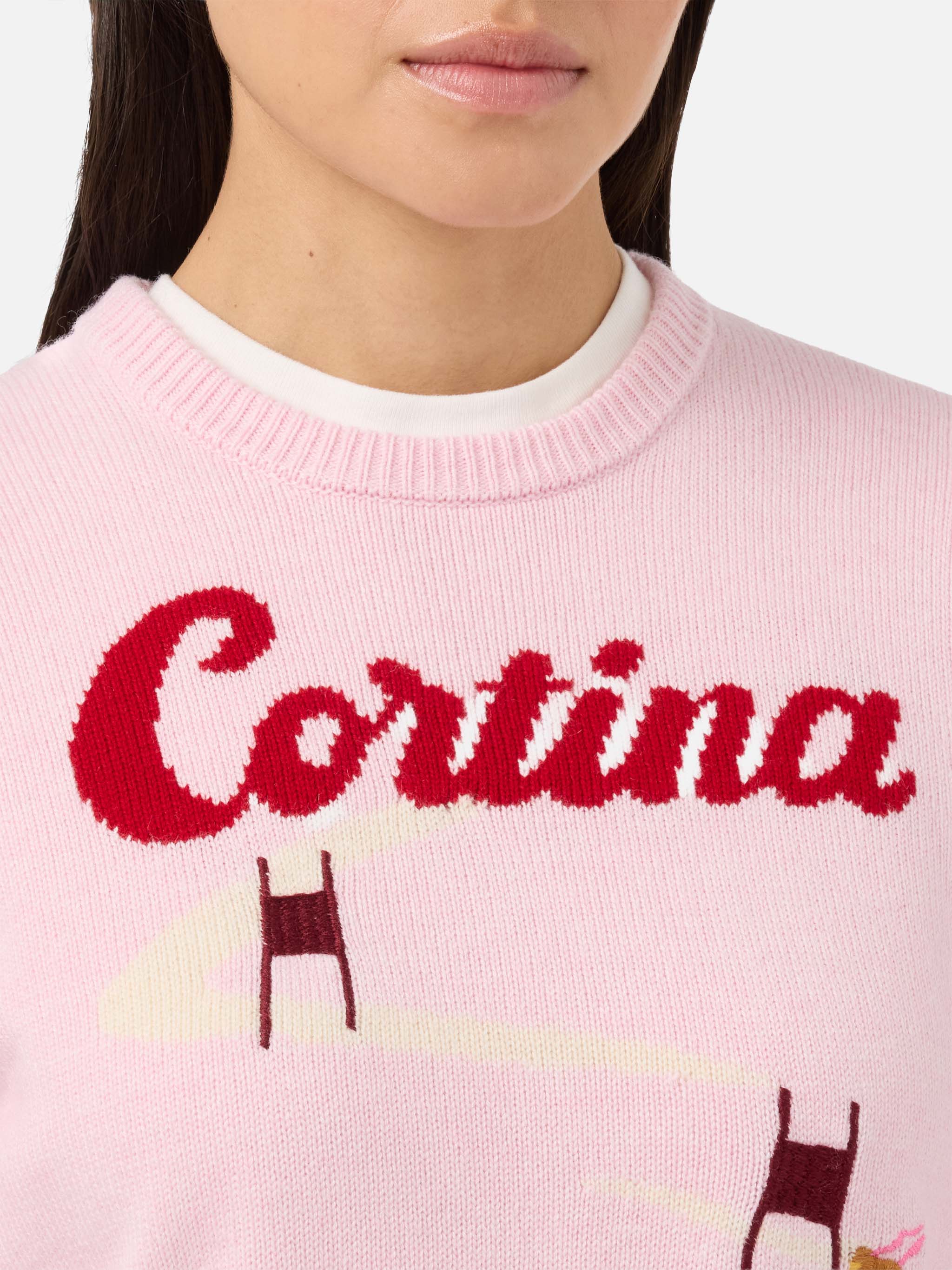 New Queen cashmere-blend sweater in pink with Cortina postcard jacquard - Image 2