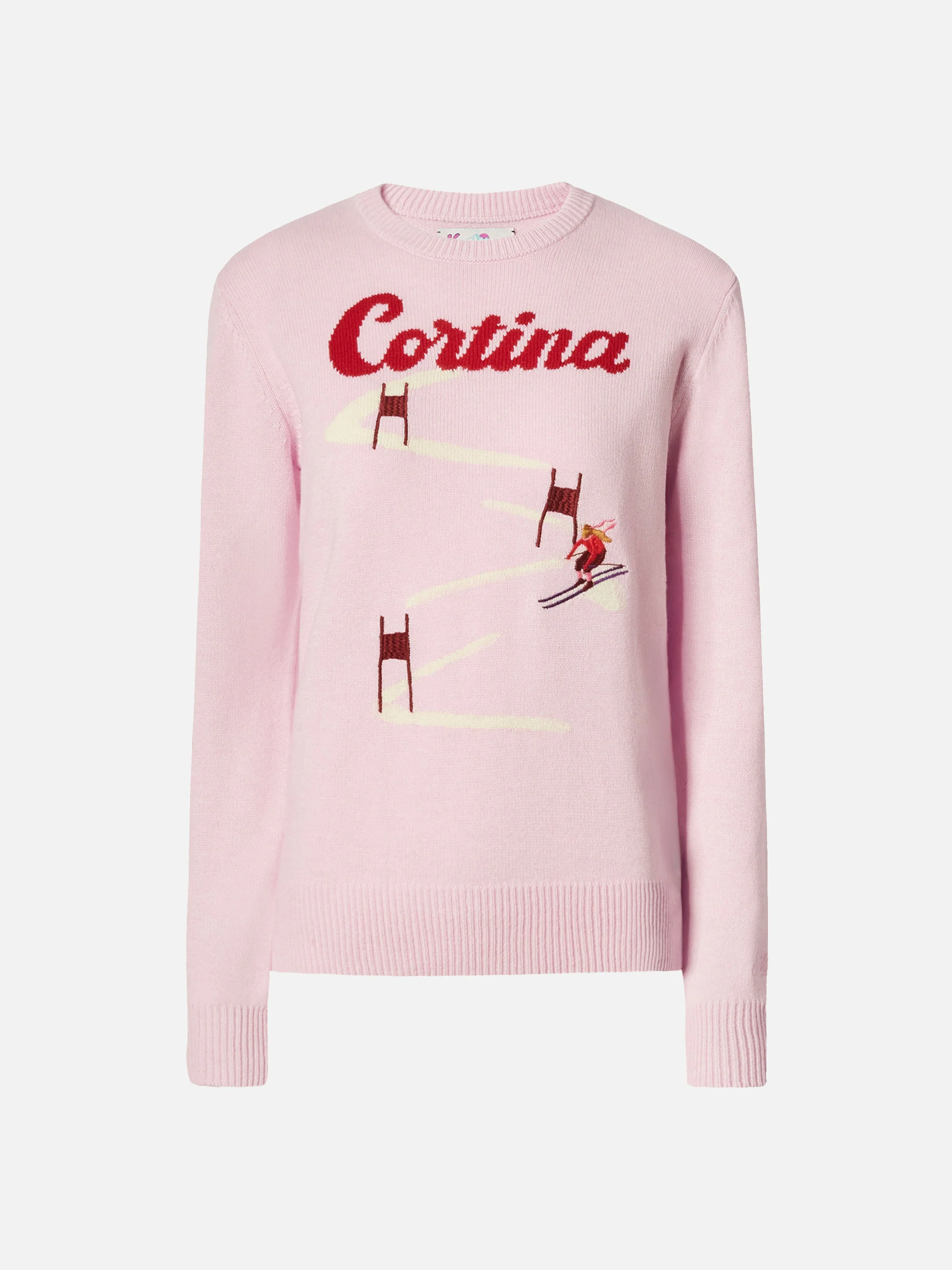 New Queen cashmere-blend sweater in pink with Cortina postcard jacquard - Image 5