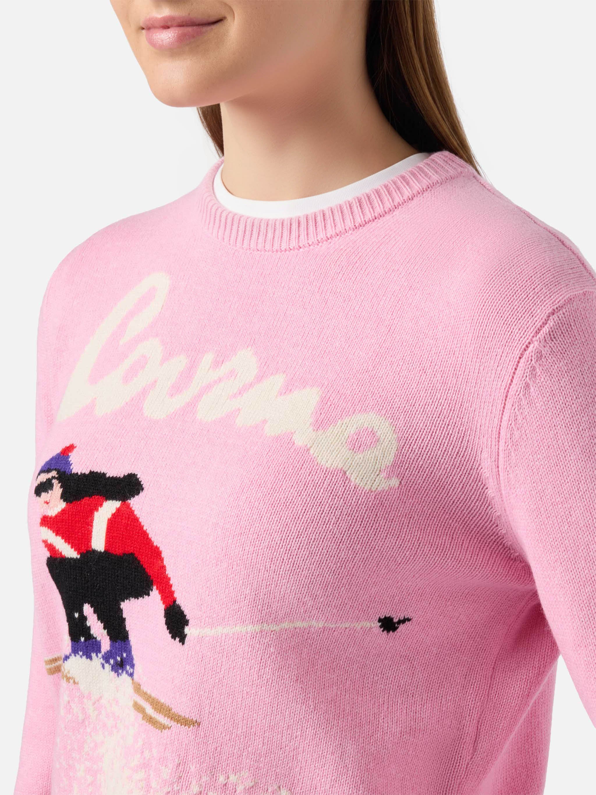 New Queen cashmere-blend sweater in pink with Courma postcard jacquard - Image 2