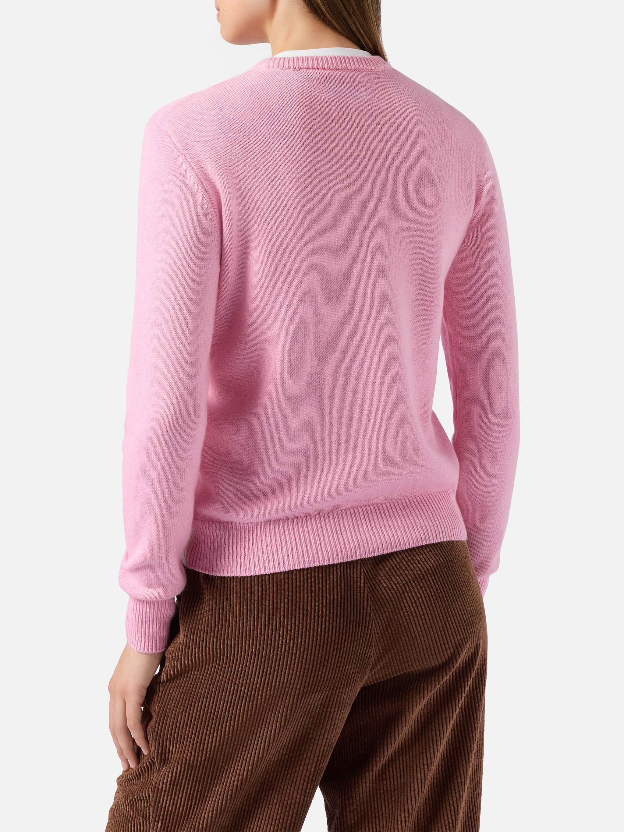 New Queen cashmere-blend sweater in pink with Courma postcard jacquard - Image 3