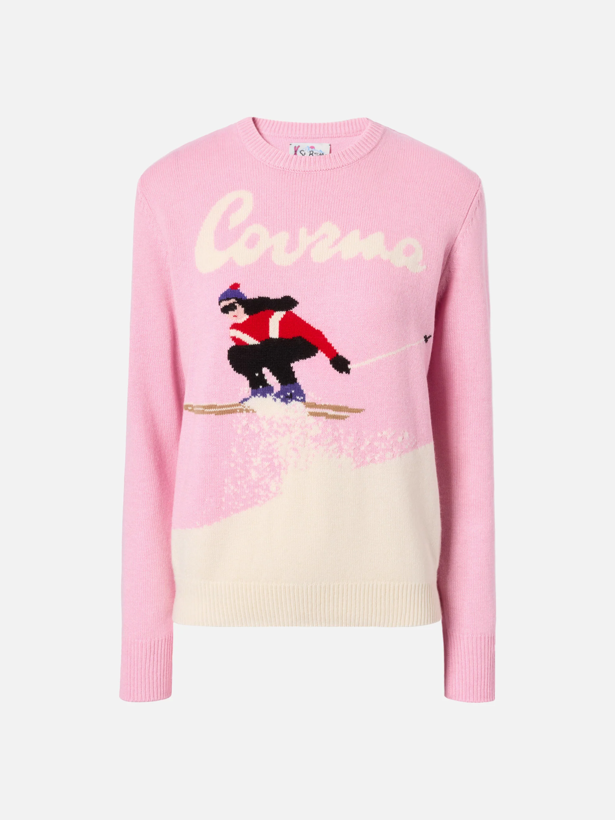 New Queen cashmere-blend sweater in pink with Courma postcard jacquard - Image 4