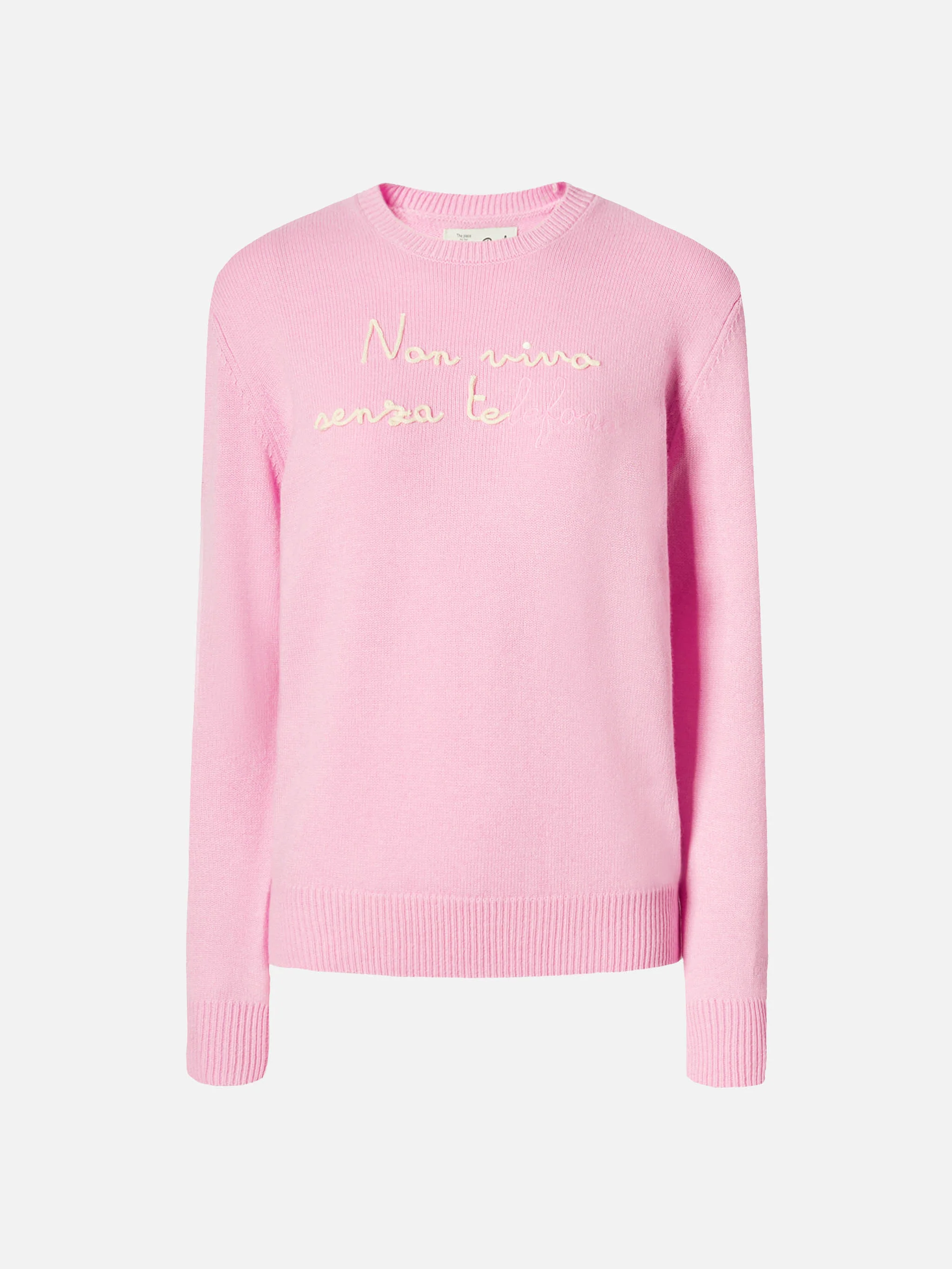 New Queen cashmere-blend sweater in pink with Non vivo senza te(lefono) embroidery - Image 5