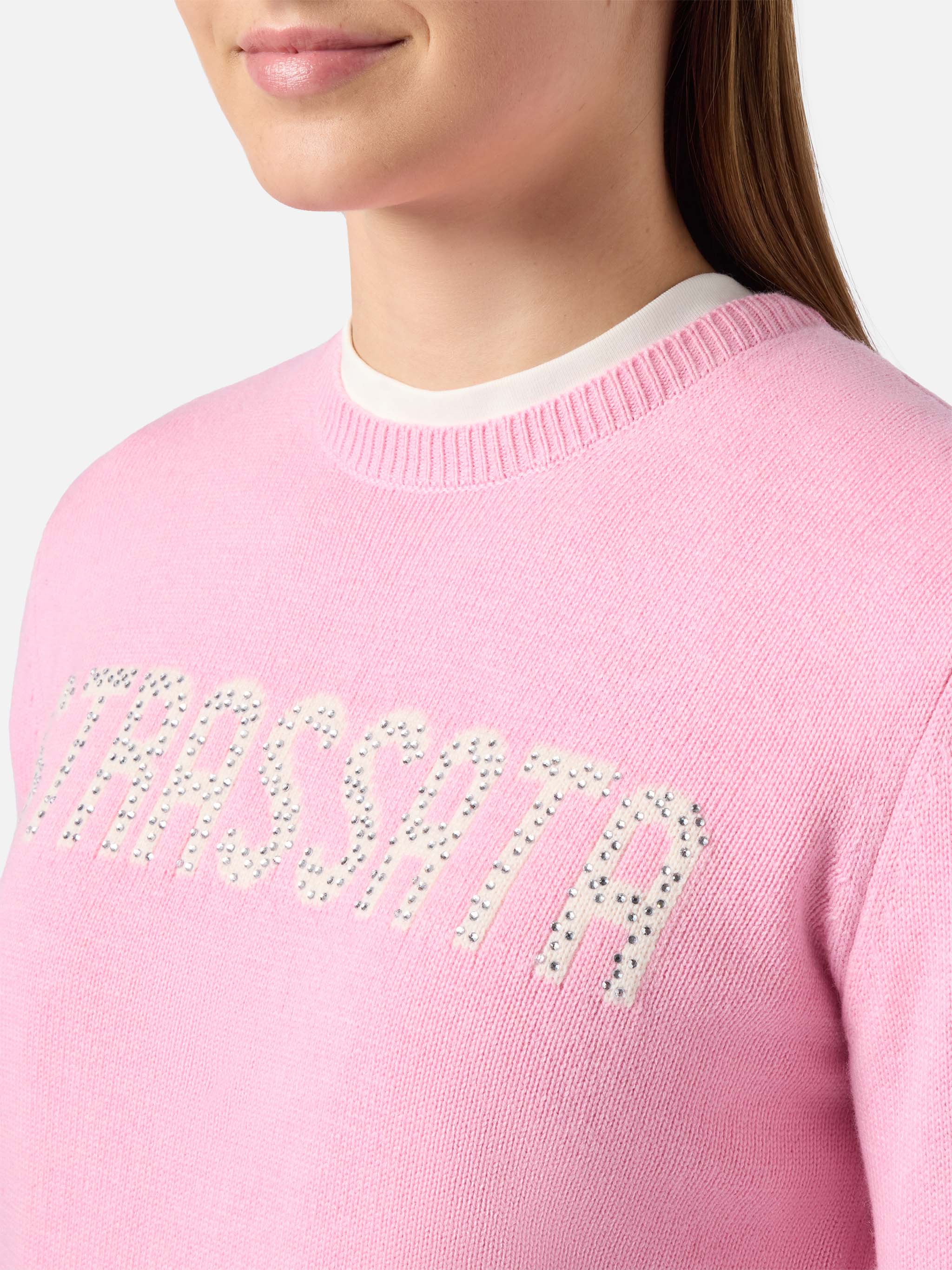 New Queen cashmere-blend sweater in pink with Strassata rhinestone appliqué - Image 2