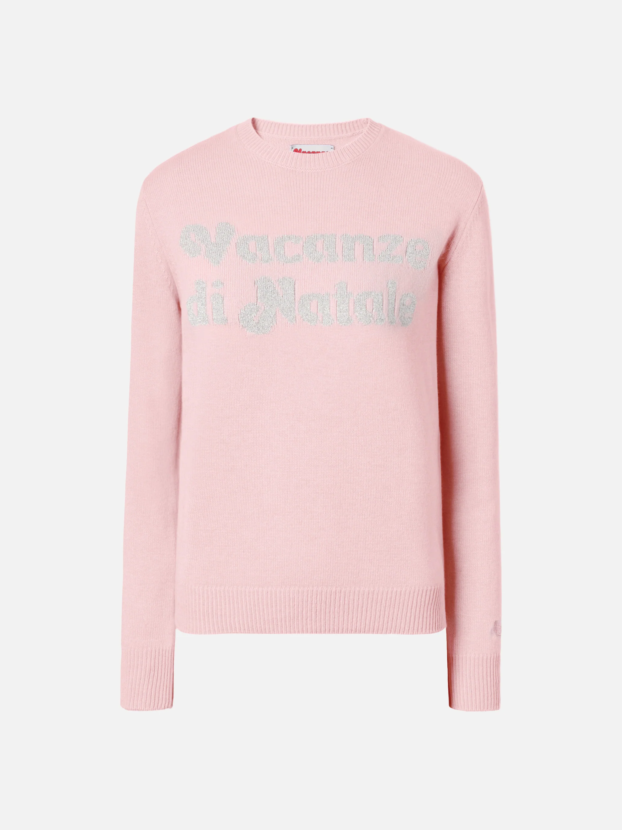 New Queen cashmere-blend crewneck in pink with Vacanze di Natale lurex jacquard | VACANZE DI NATALE SPECIAL EDITION - Image 5