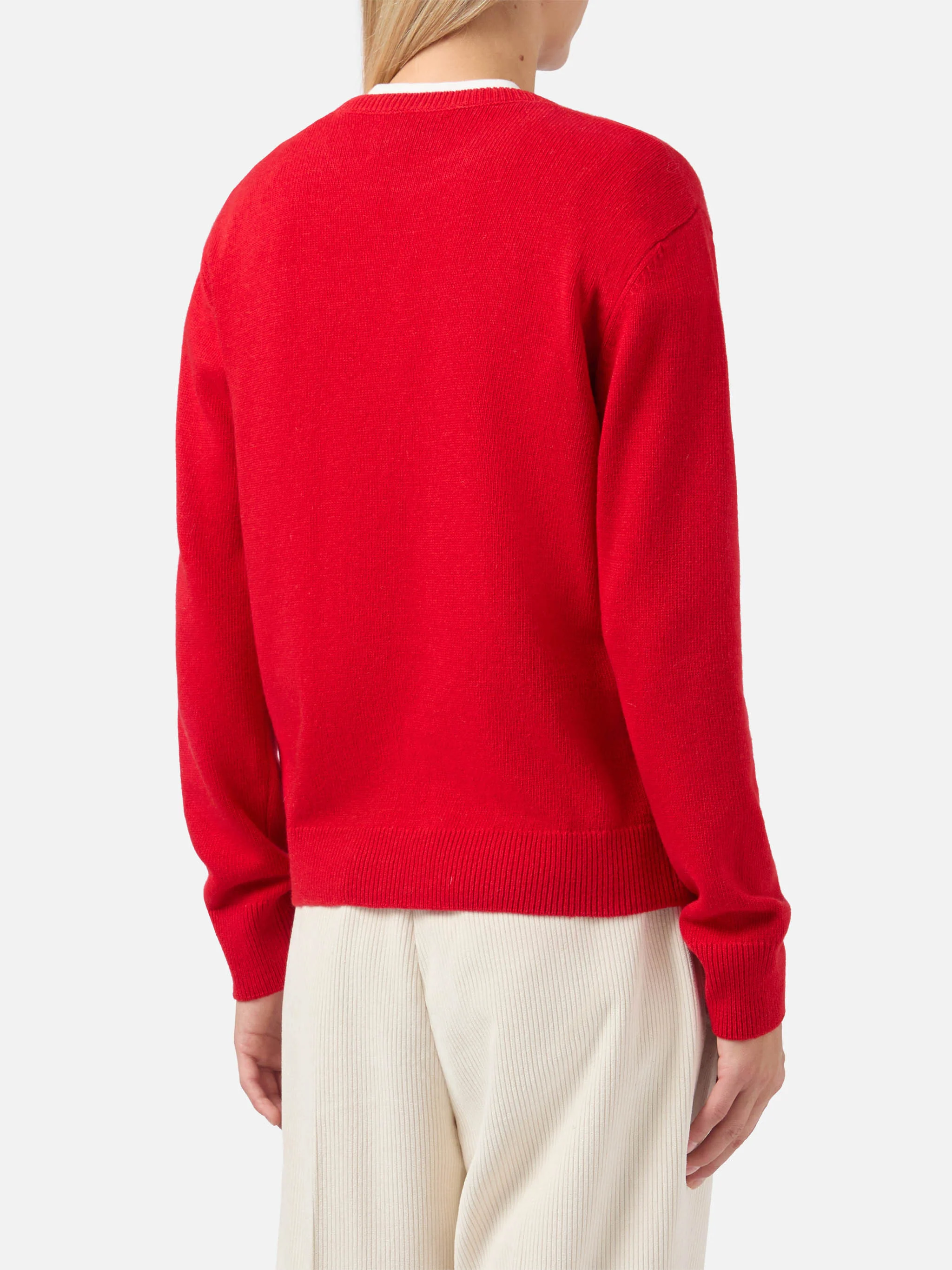 New Queen cashmere-blend sweater in red with Fatemi Santa jacquard - Image 3