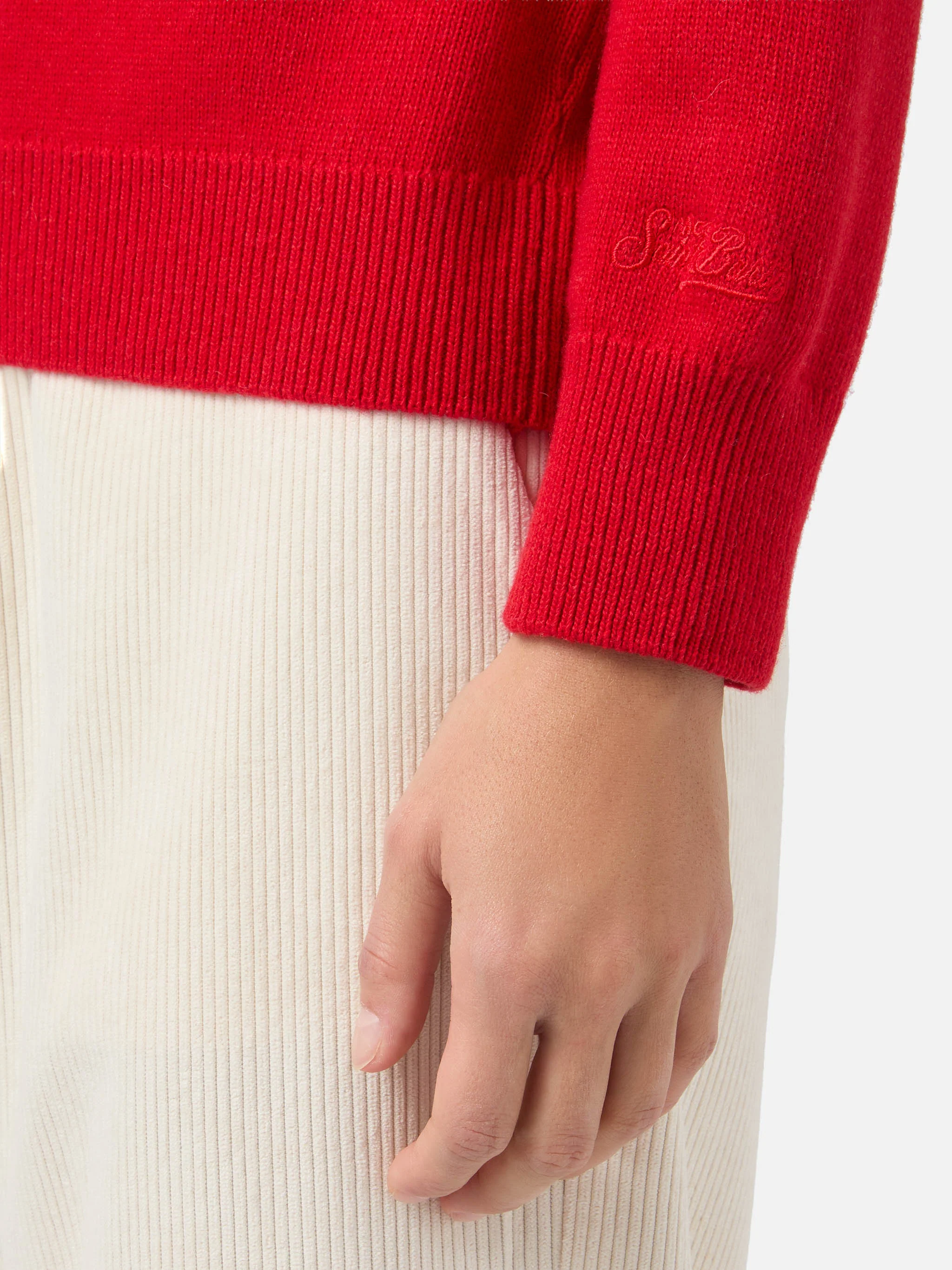 New Queen cashmere-blend sweater in red with Fatemi Santa jacquard - Image 4
