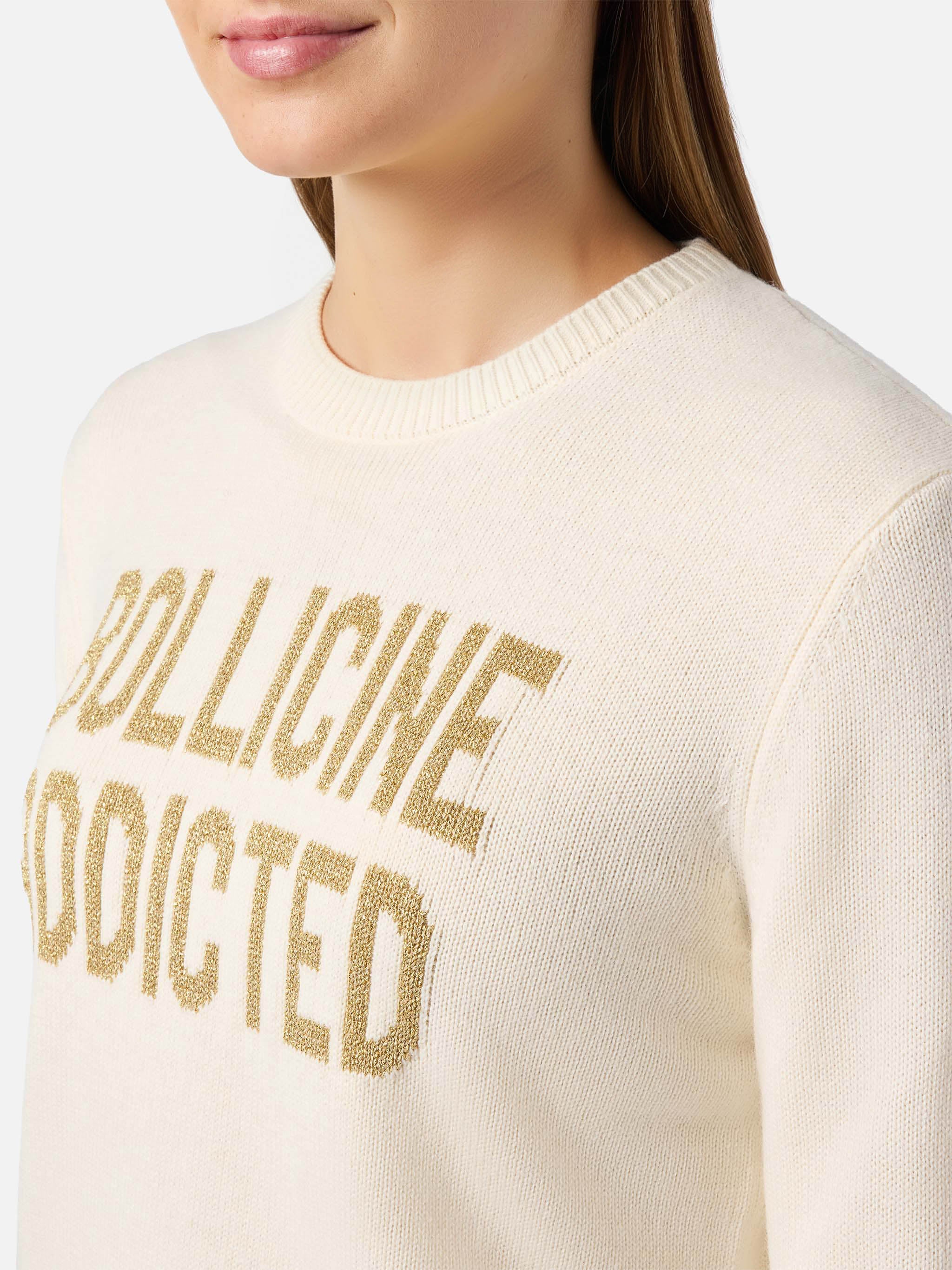 New Queen cashmere-blend sweater in white with Bollicine Addicted lurex jacquard - Image 2