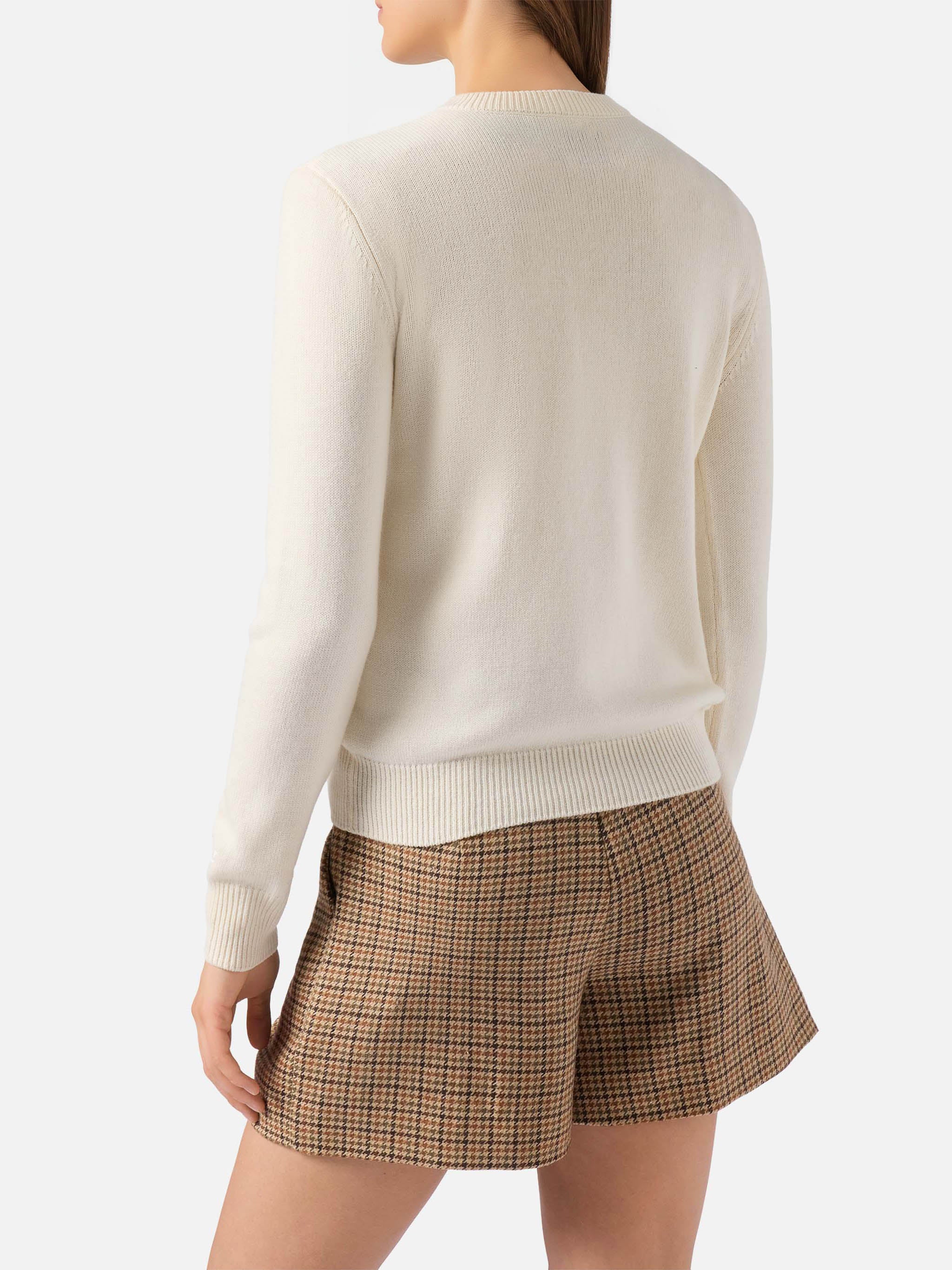 New Queen cashmere-blend sweater in white with Bollicine Addicted lurex jacquard - Image 3