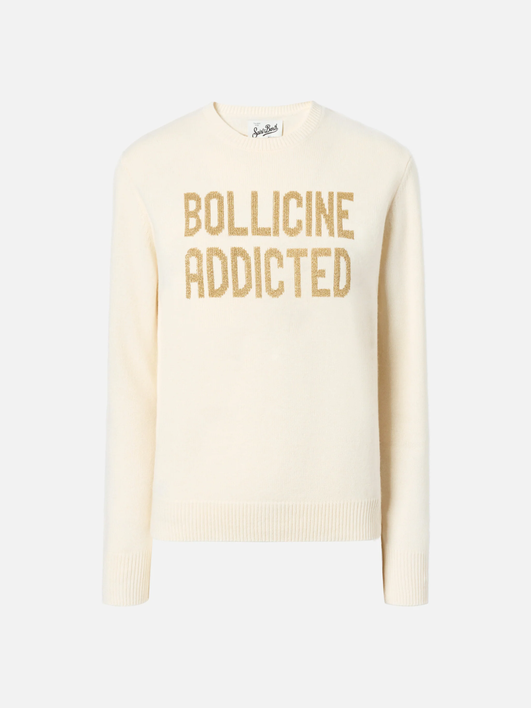 New Queen cashmere-blend sweater in white with Bollicine Addicted lurex jacquard - Image 5