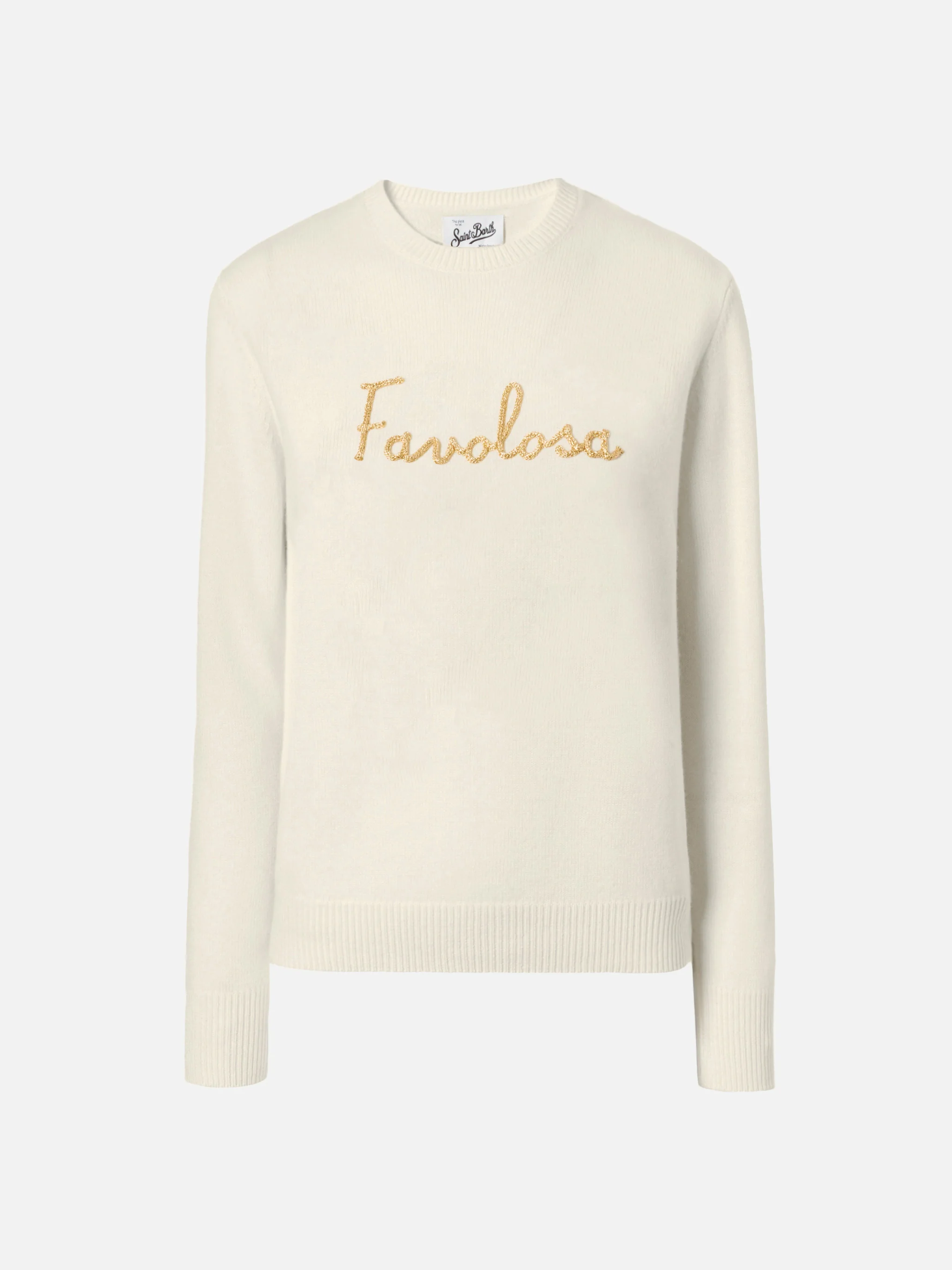 New Queen cashmere-blend sweater in white with Favolosa lurex embroidery - Image 5