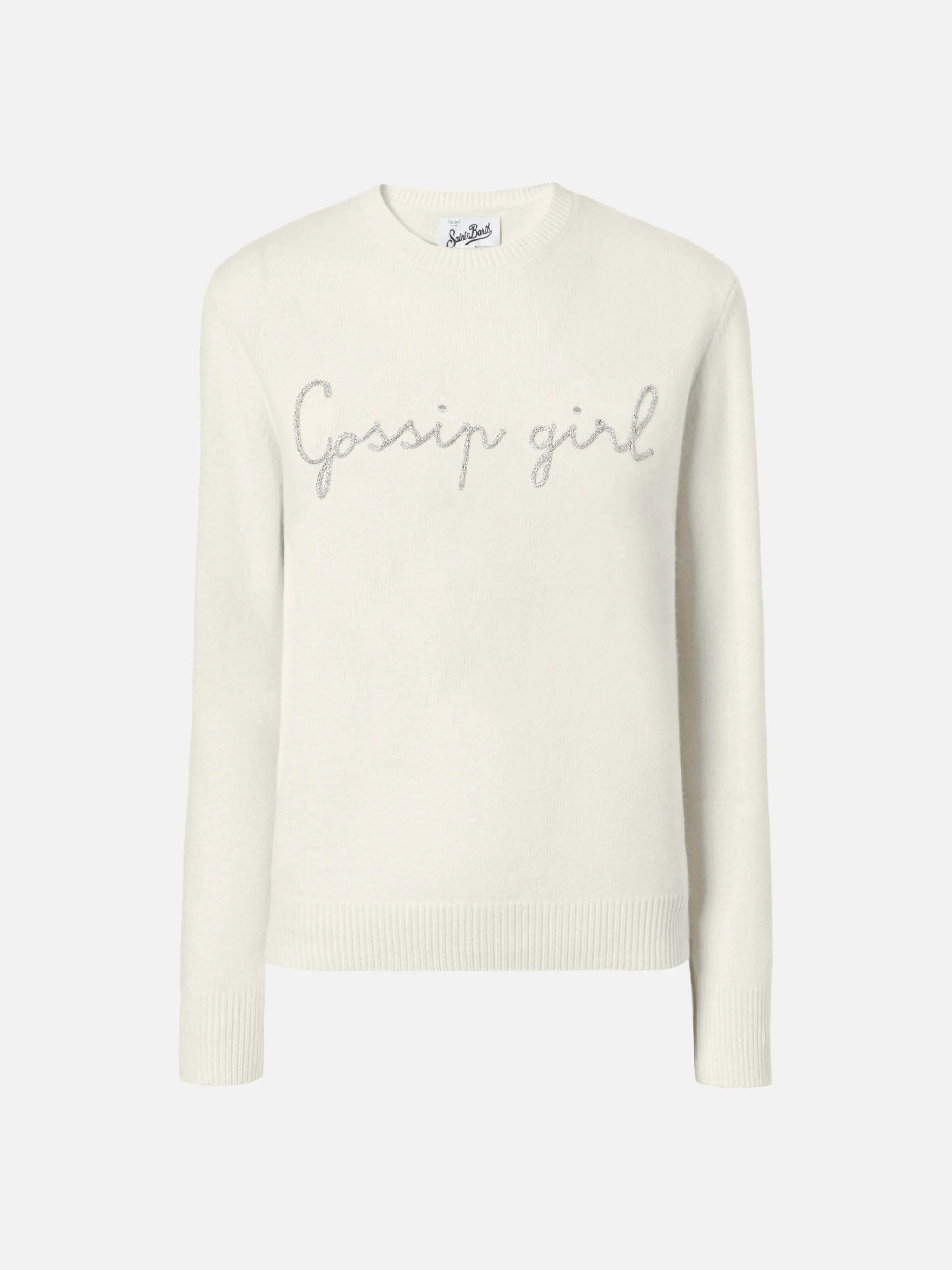 New Queen cashmere-blend sweater in white with Gossip Girl lurex embroidery - Image 5