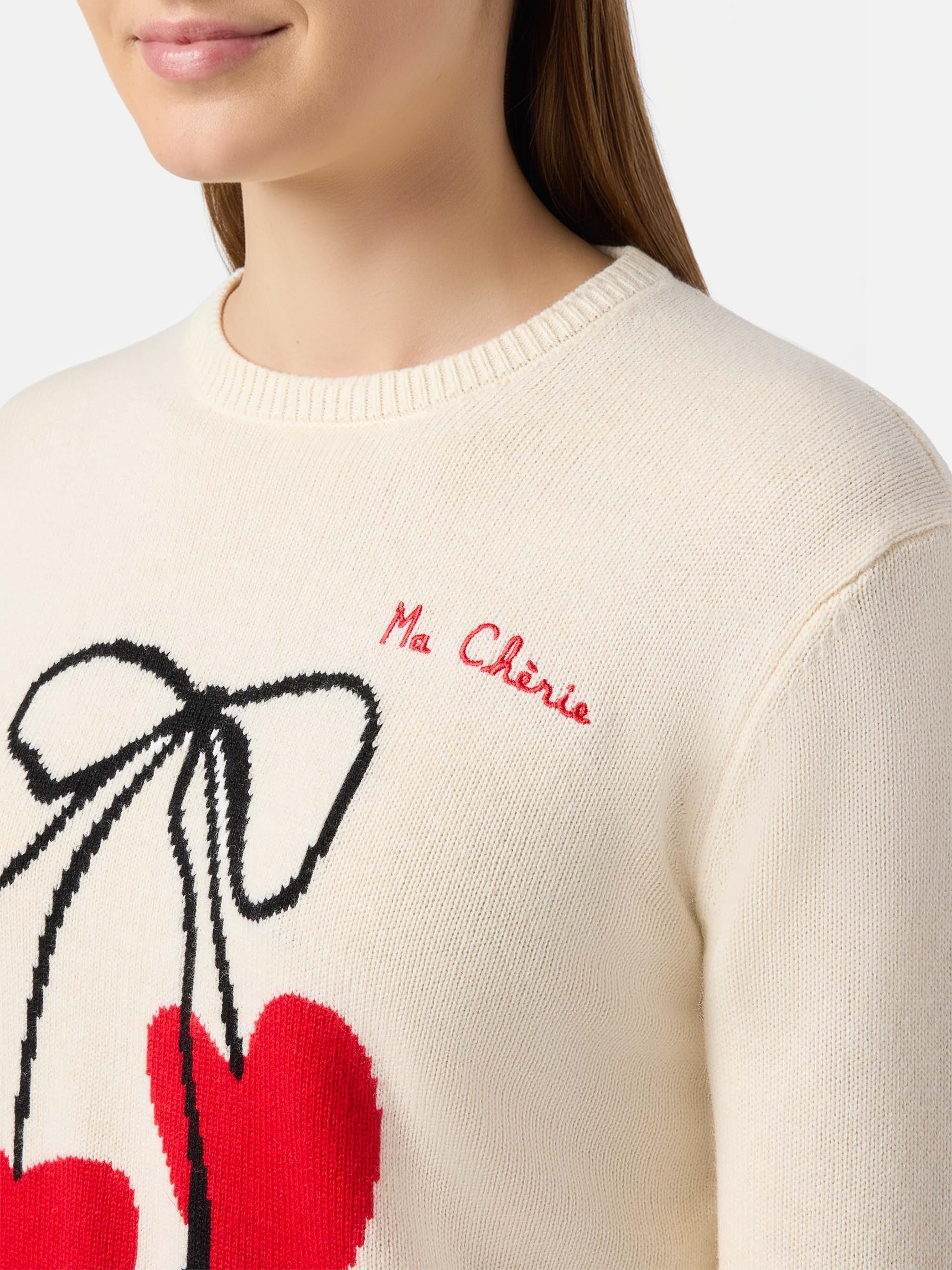 New Queen cashmere-blend sweater in white with Ma cherie embroidery - Image 2