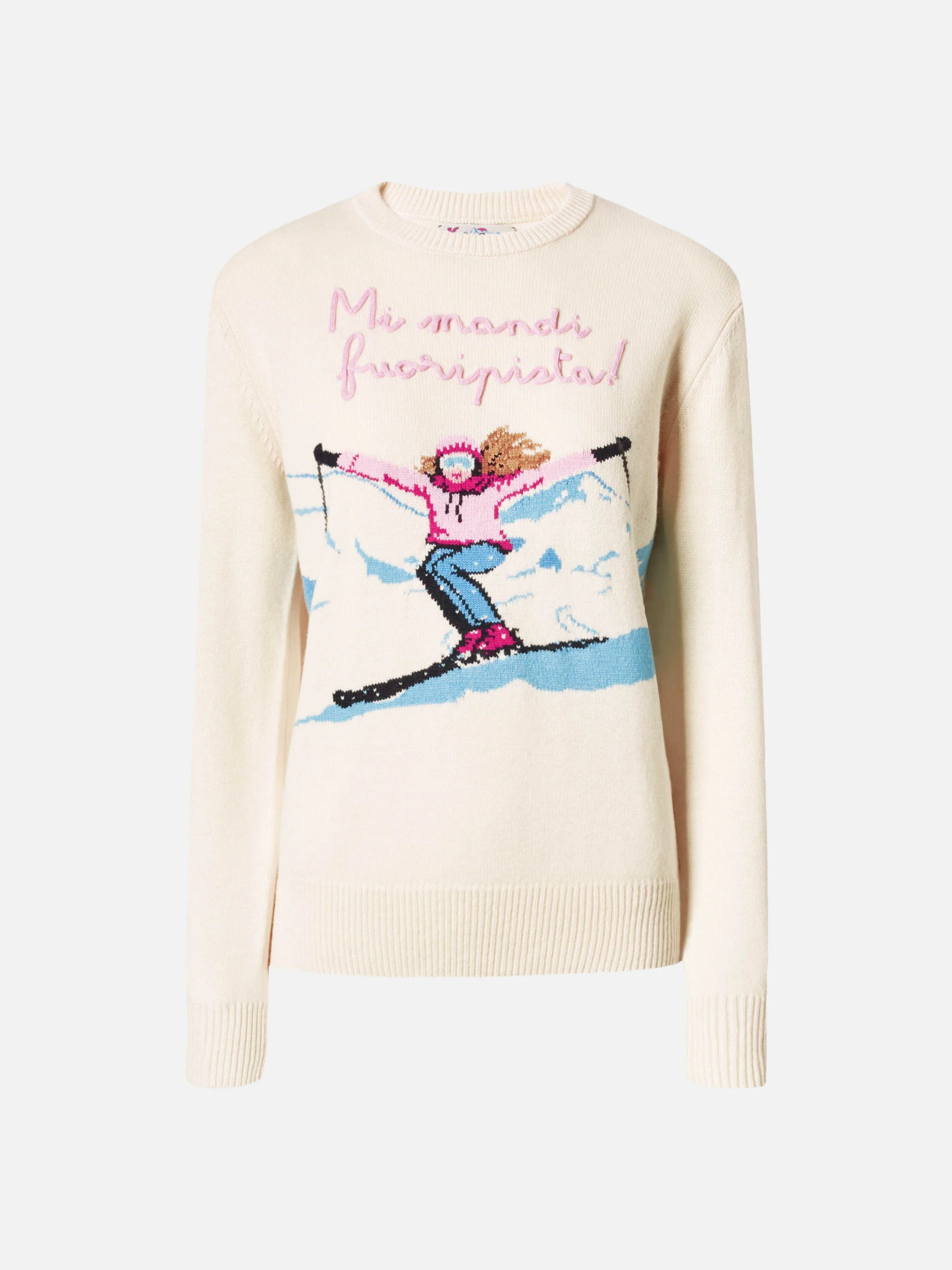 New Queen cashmere-blend sweater in white with postcard jacquard and embroidery - Image 5