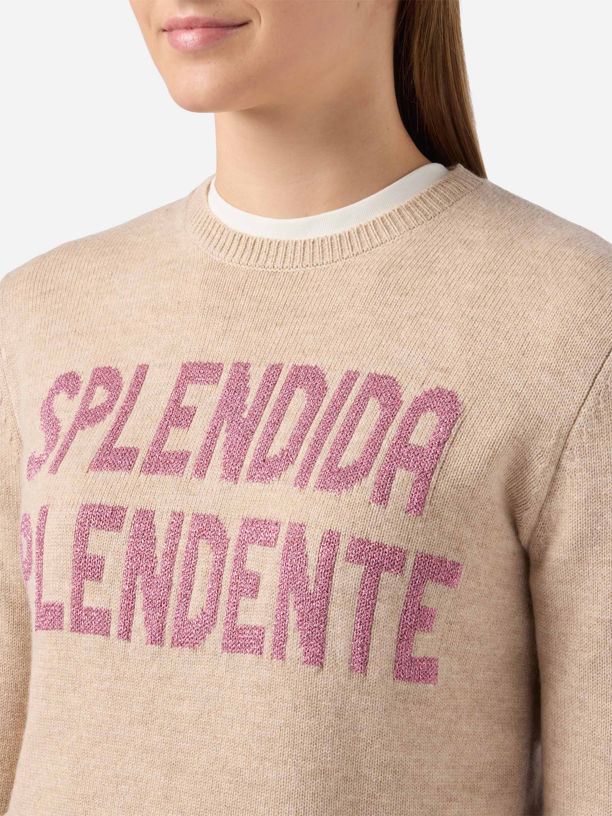 New Queen cashmere-blend sweater in white with Splendida Splendente lurex jacquard - Image 2