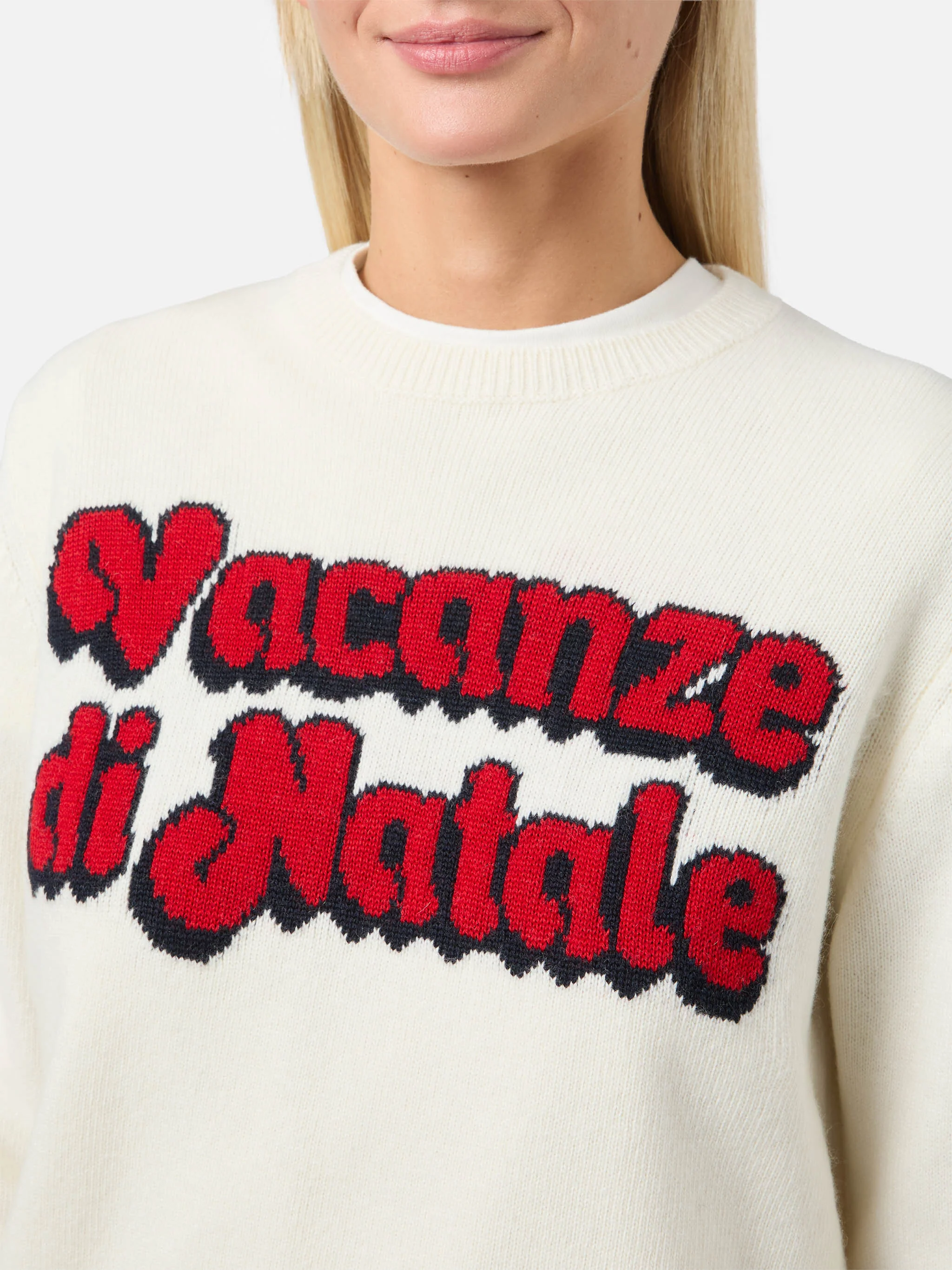 New Queen cashmere-blend crewneck in white with Vacanze di Natale jacquard | VACANZE DI NATALE SPECIAL EDITION - Image 2