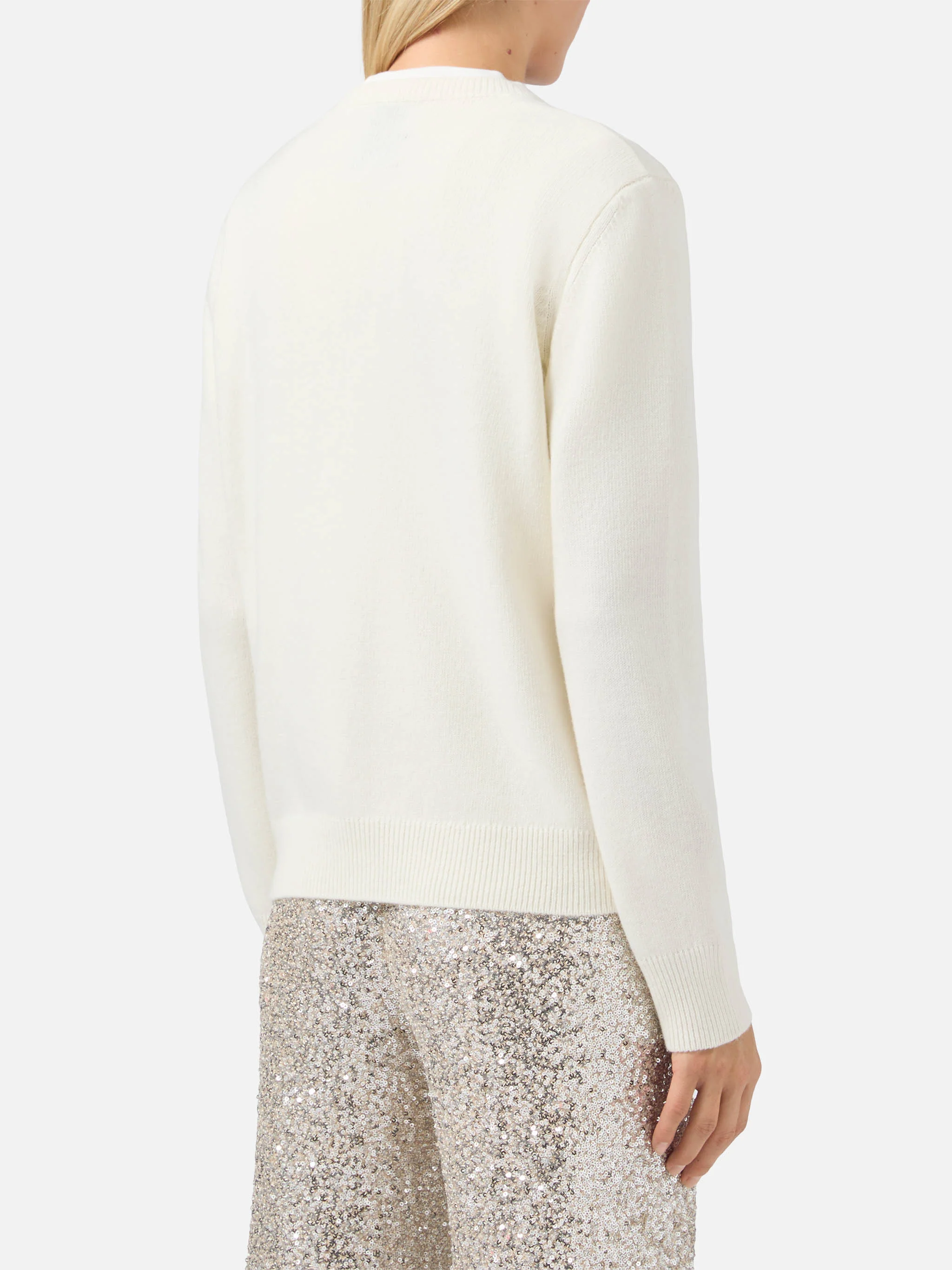 New Queen cashmere-blend crewneck in white with Vacanze di Natale jacquard | VACANZE DI NATALE SPECIAL EDITION - Image 3