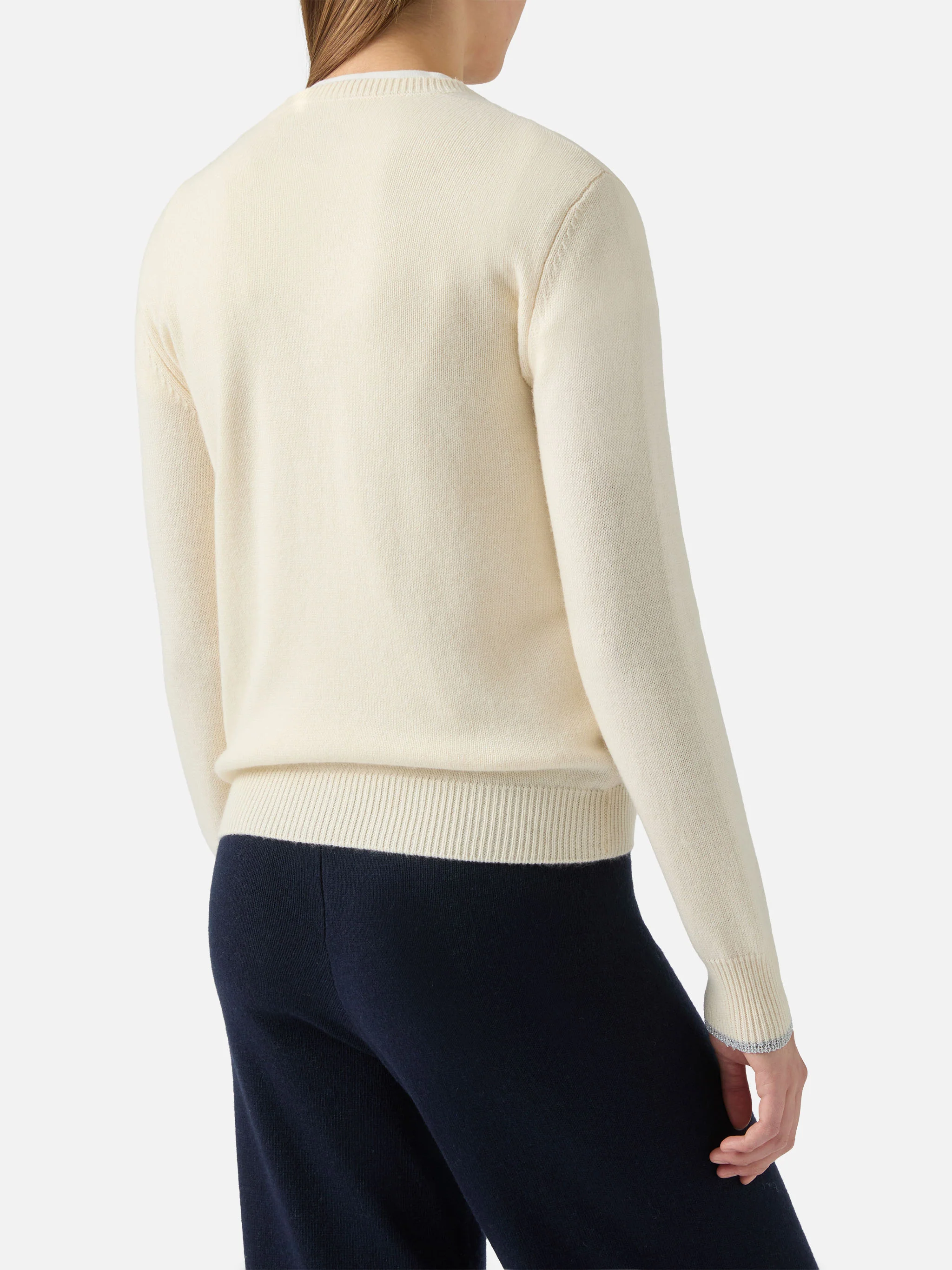 New Queen crewneck in white with Amo Cortina da un pezzo lurex jacquard - Image 3