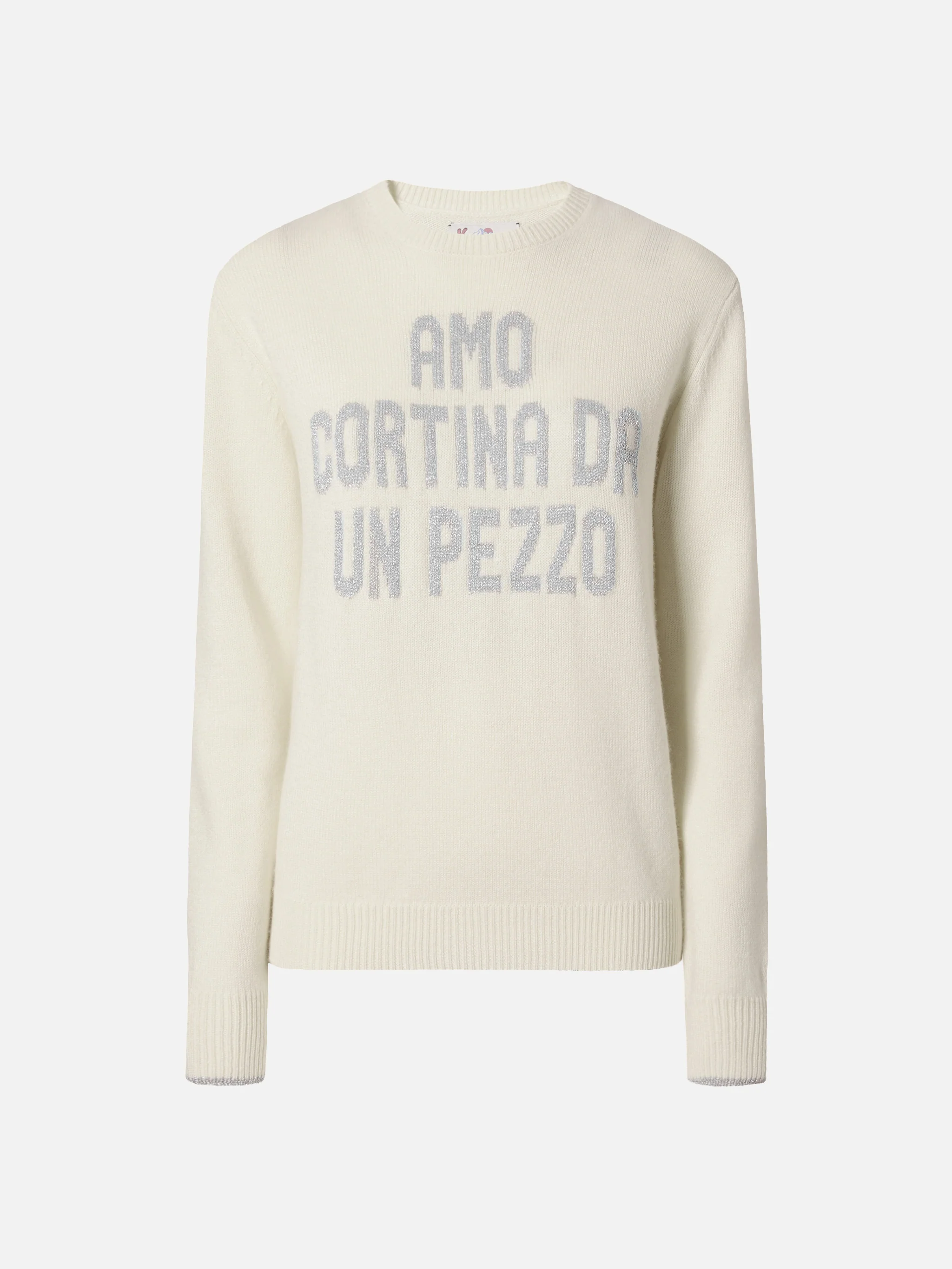 New Queen crewneck in white with Amo Cortina da un pezzo lurex jacquard - Image 5