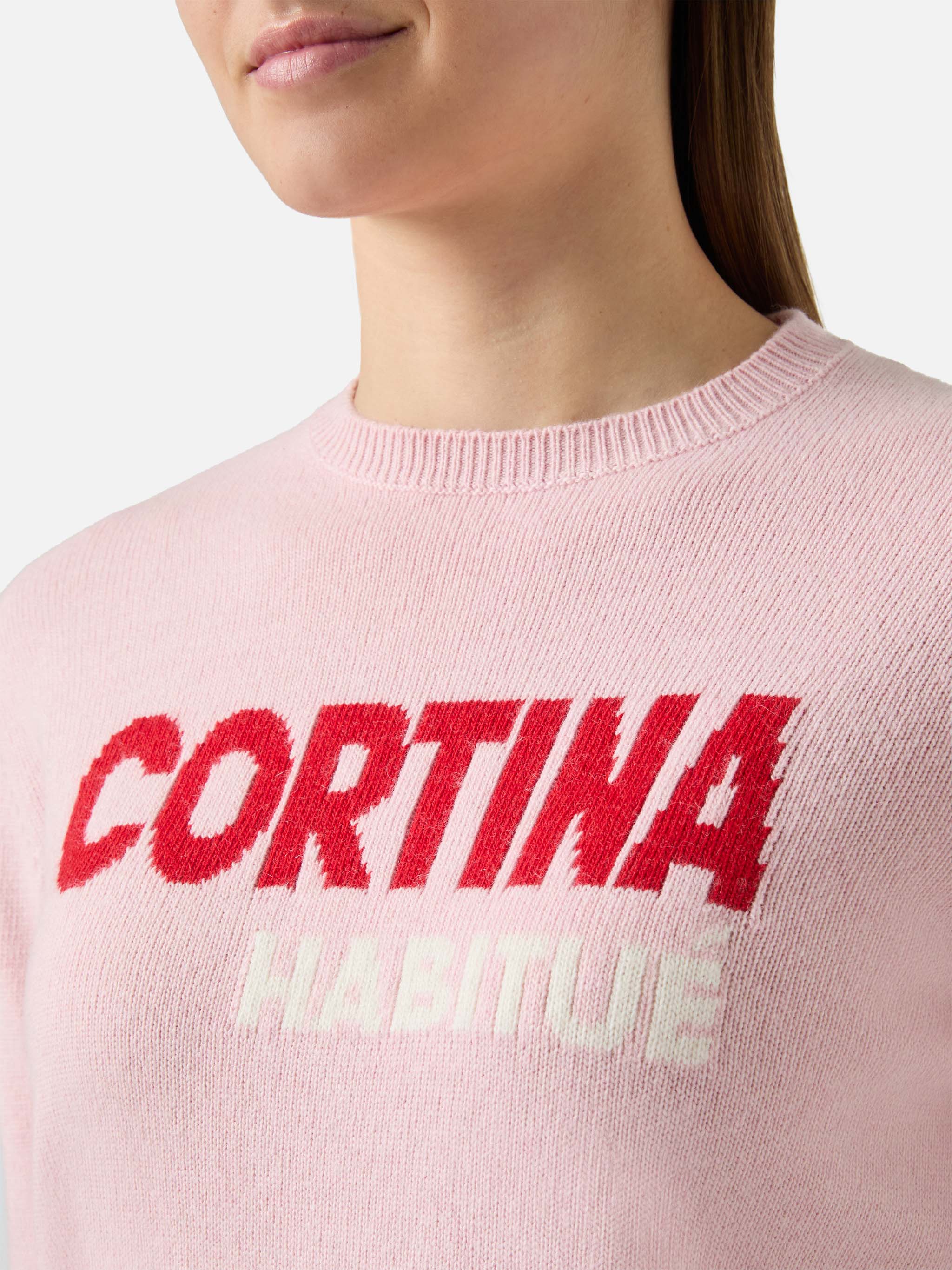 New Queen crewneck in white with Cortina habituè jacquard - Image 3