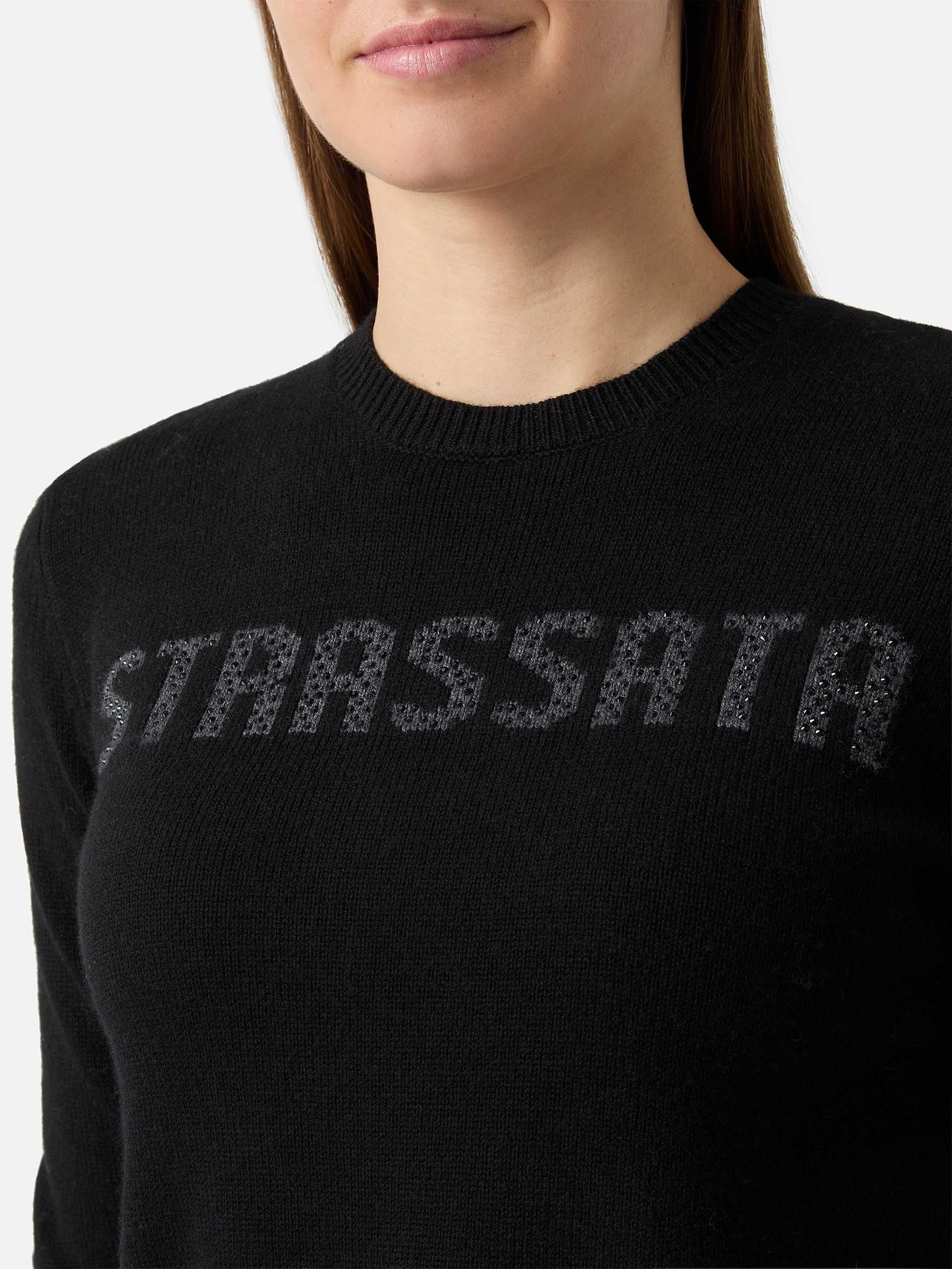 New Queen crewneck in white with Strassata rhinestone embellishment - Image 2